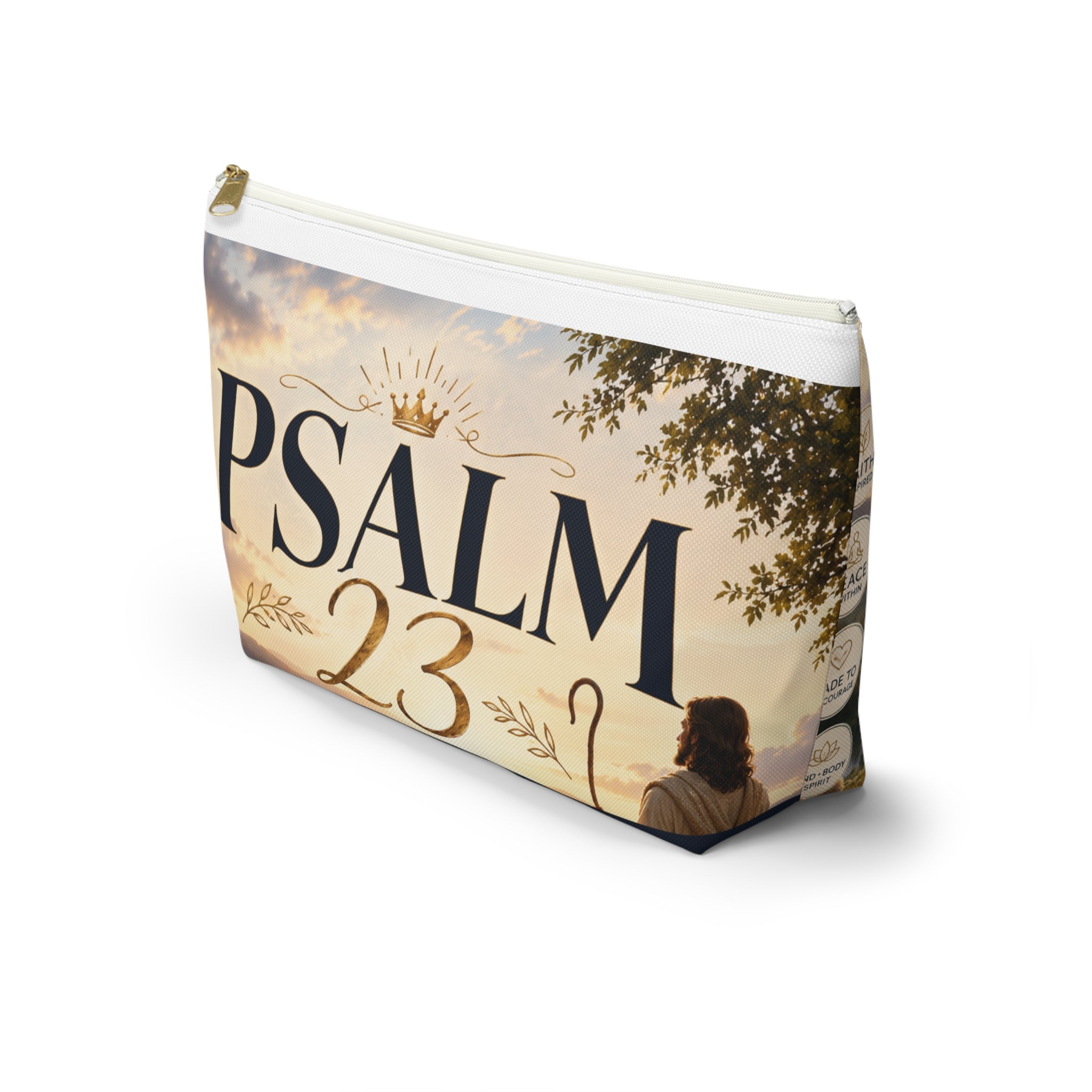 Psalm 23 Accessory Pouch — Christian Scripture Makeup Bag with 'The Lord Is My Shepherd' Design