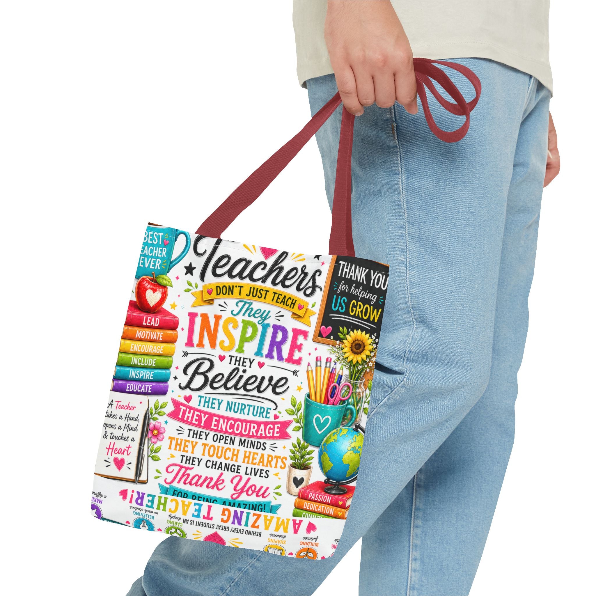 Teacher Appreciation Tote Bag — 'Teachers Inspire, They Believe' All-Over-Print Gift Tote
