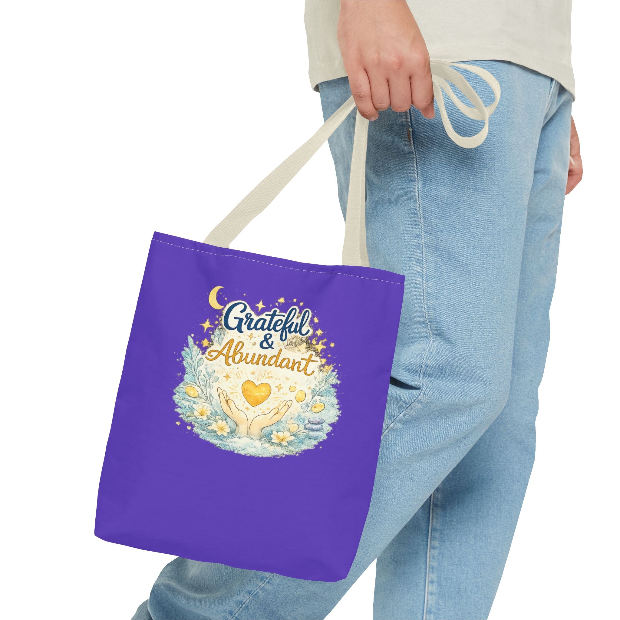 Grateful & Abundant Purple Tote Bag — Inspirational Everyday Shopper