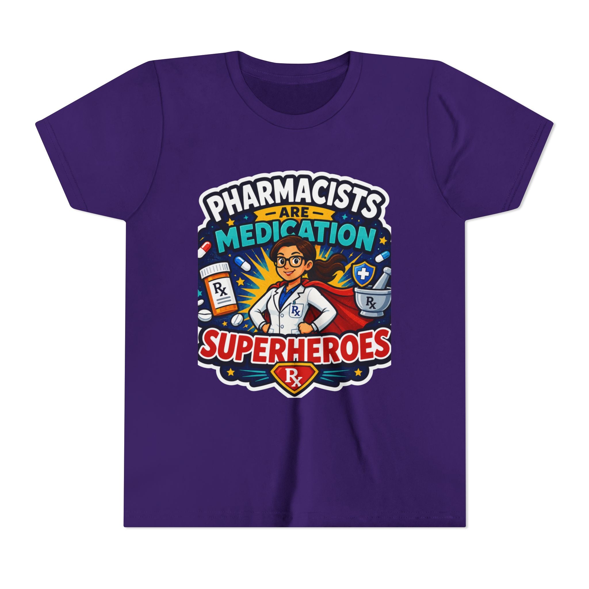 Youth Tee — "Pharmacists Are Medication Superheroes" Cartoon Pharmacy Shirt