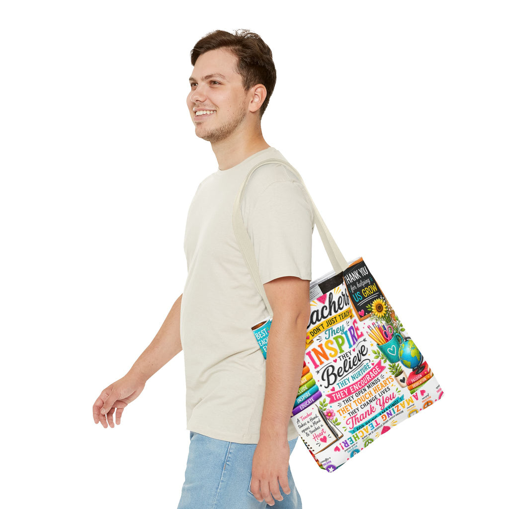 Teacher Appreciation Tote Bag — 'Teachers Inspire, They Believe' All-Over-Print Gift Tote
