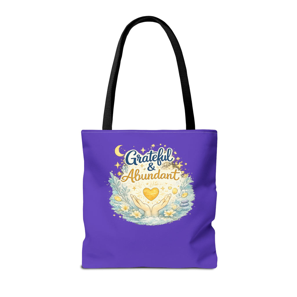 Grateful & Abundant Purple Tote Bag — Inspirational Everyday Shopper