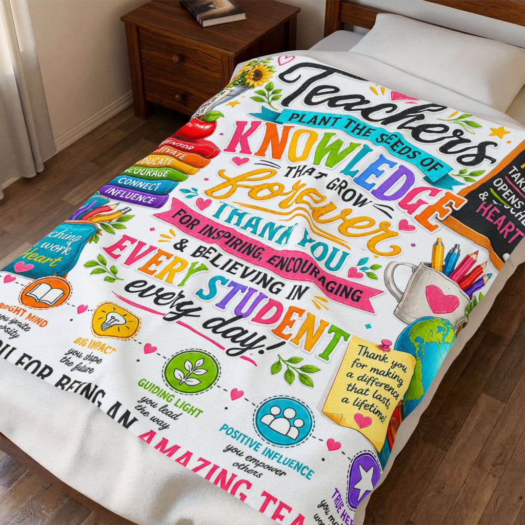 Teacher Thank You Velveteen Plush Blanket — "Teachers Plant the Seeds of Knowledge That Grow Forever"