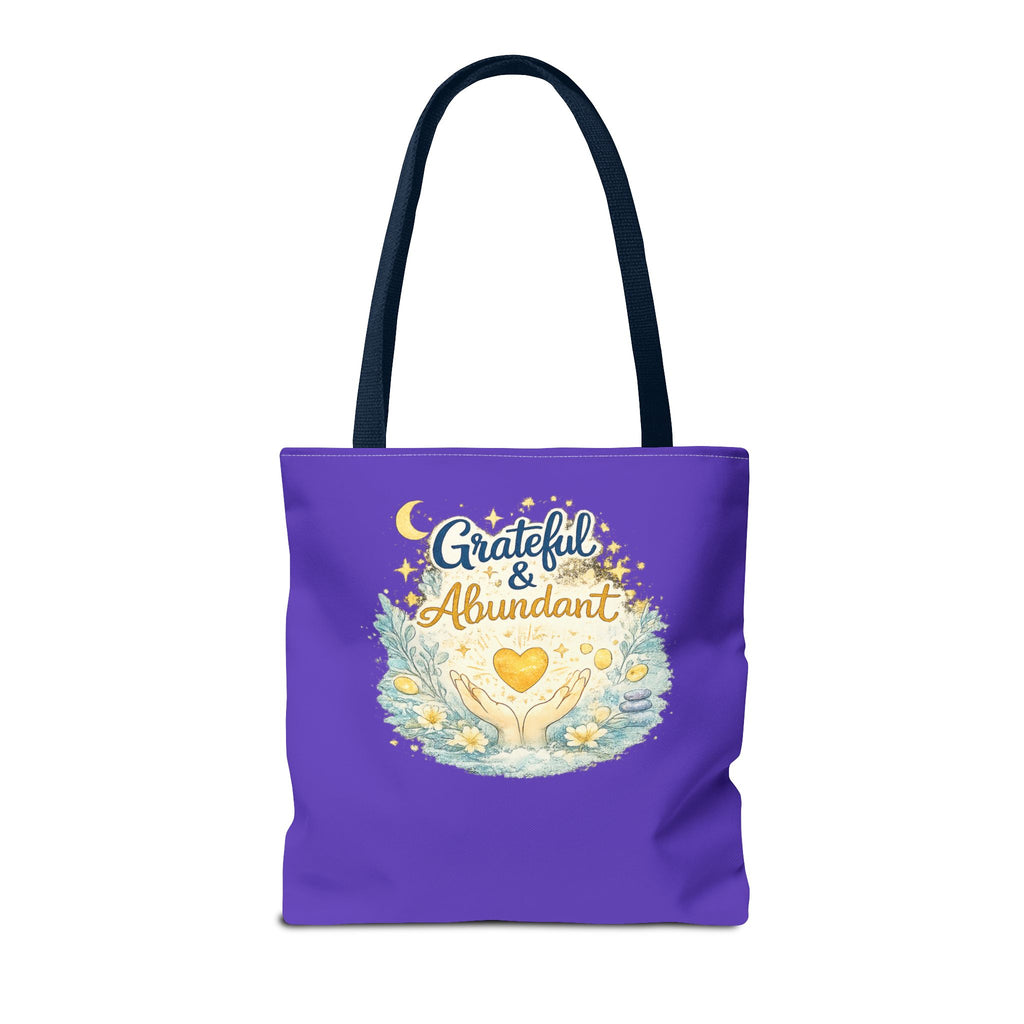 Grateful & Abundant Purple Tote Bag — Inspirational Everyday Shopper