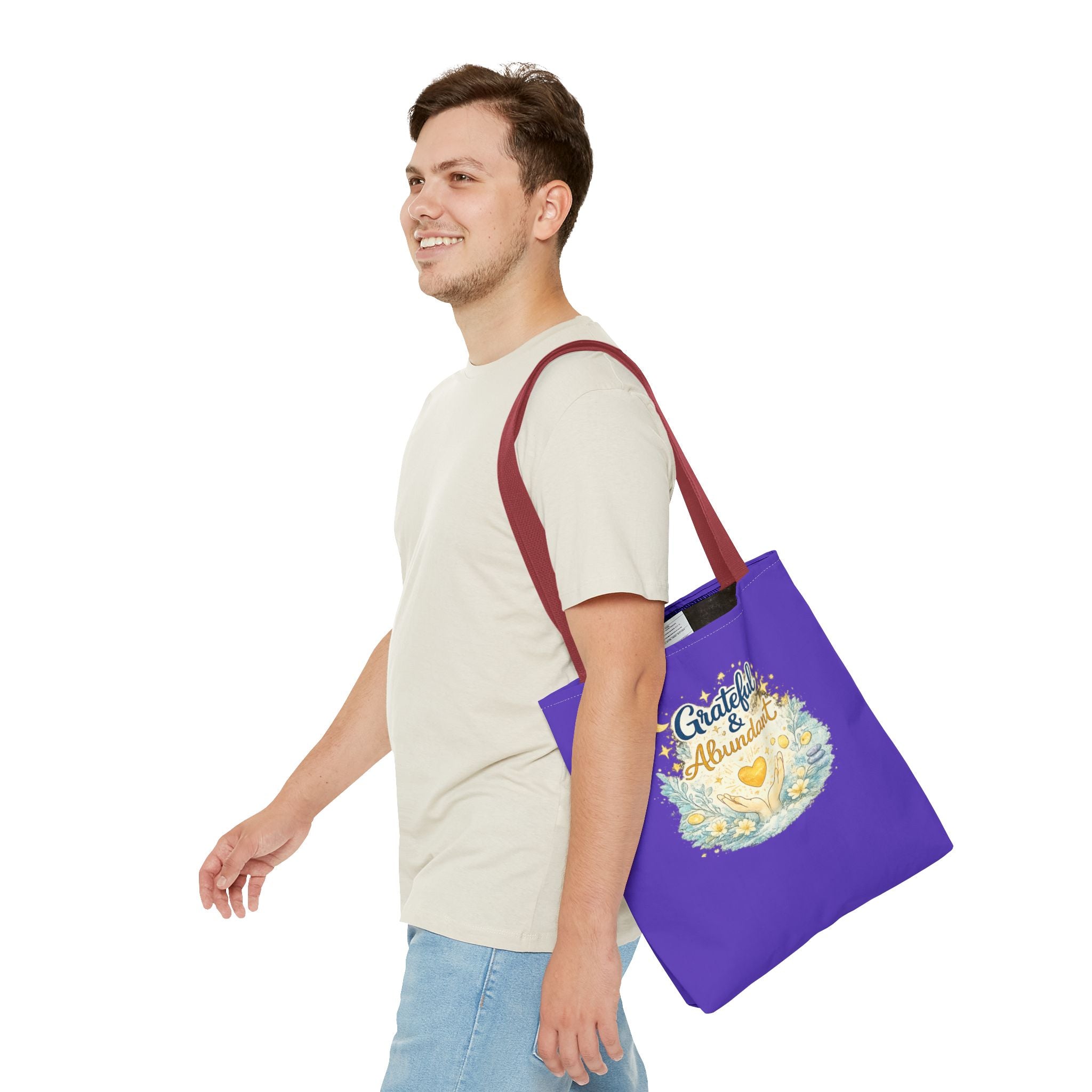 Grateful & Abundant Purple Tote Bag — Inspirational Everyday Shopper