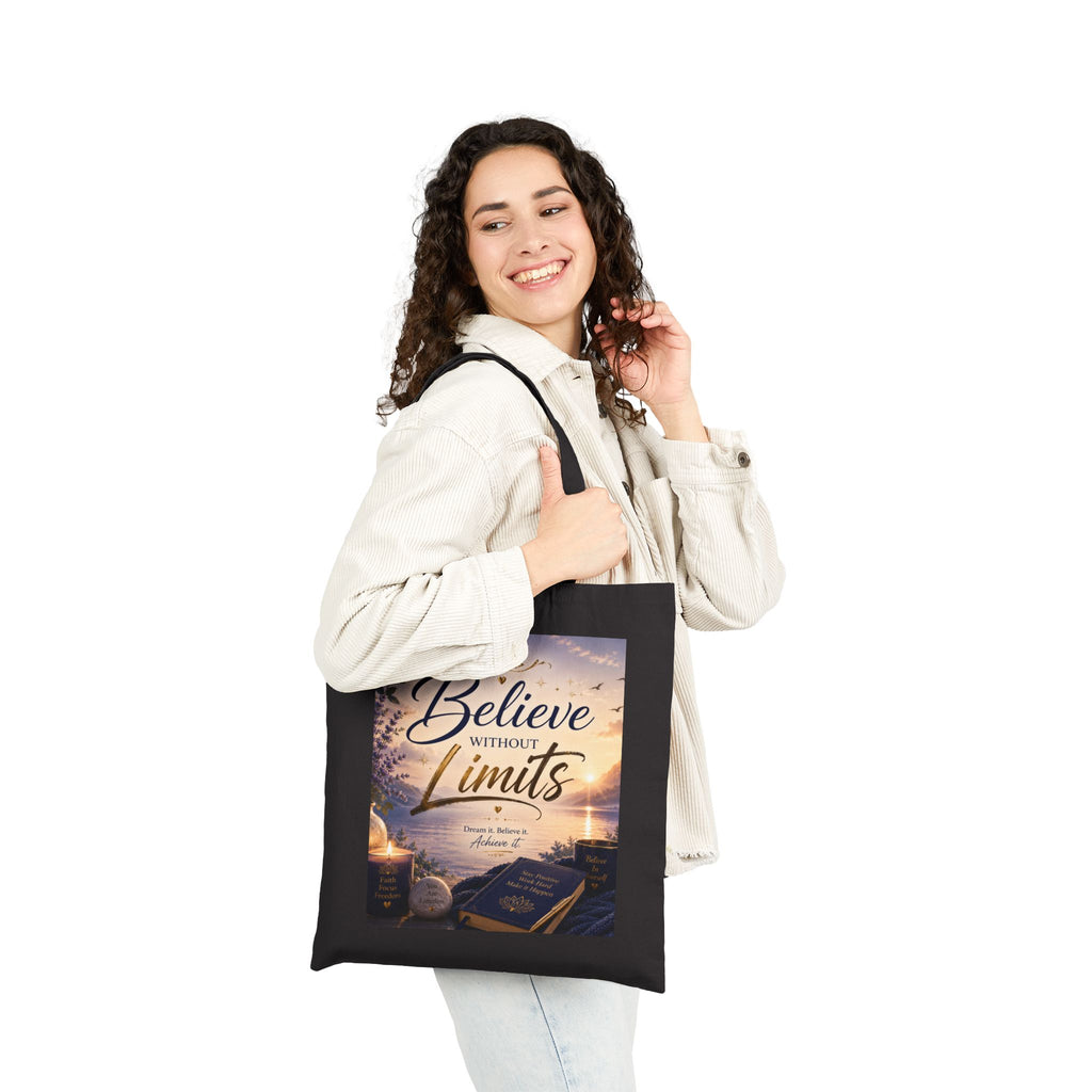 Believe Without Limits Canvas Tote — Inspirational Faith Quote Book Tote