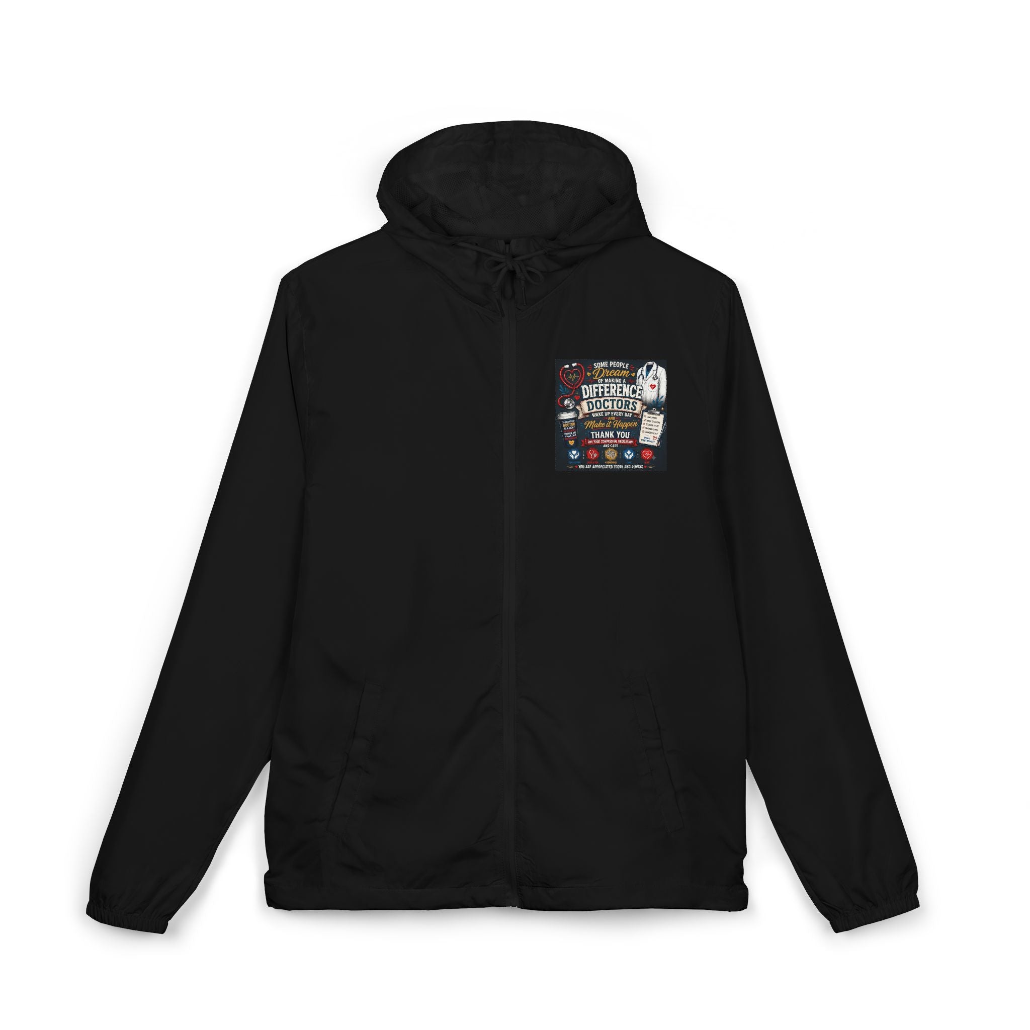 'For Doctors' Windbreaker Jacket — Lightweight Full‑Zip Scuba Hood