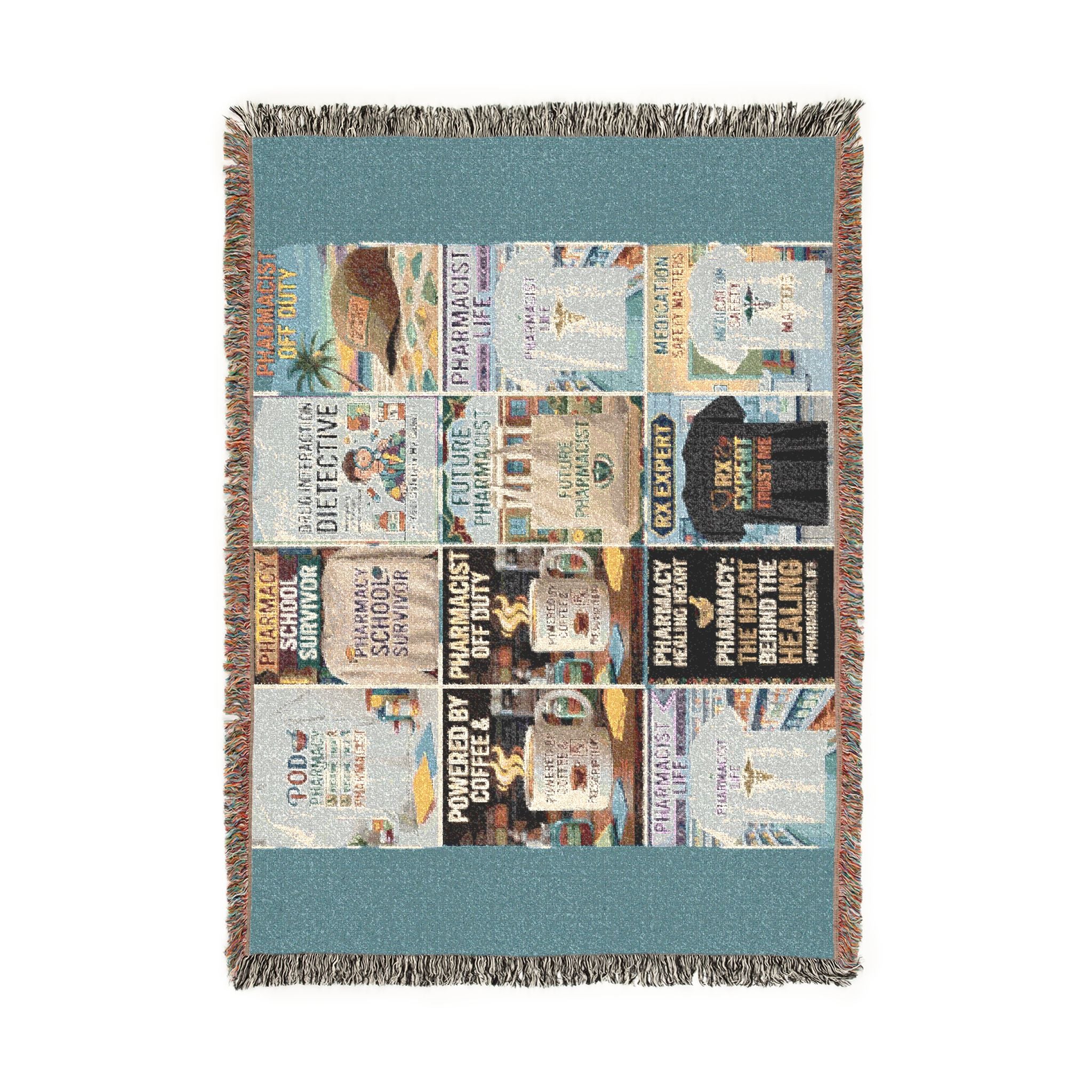 Coastal Bookstore Collage Woven Blanket — Vintage Library Cover Throw