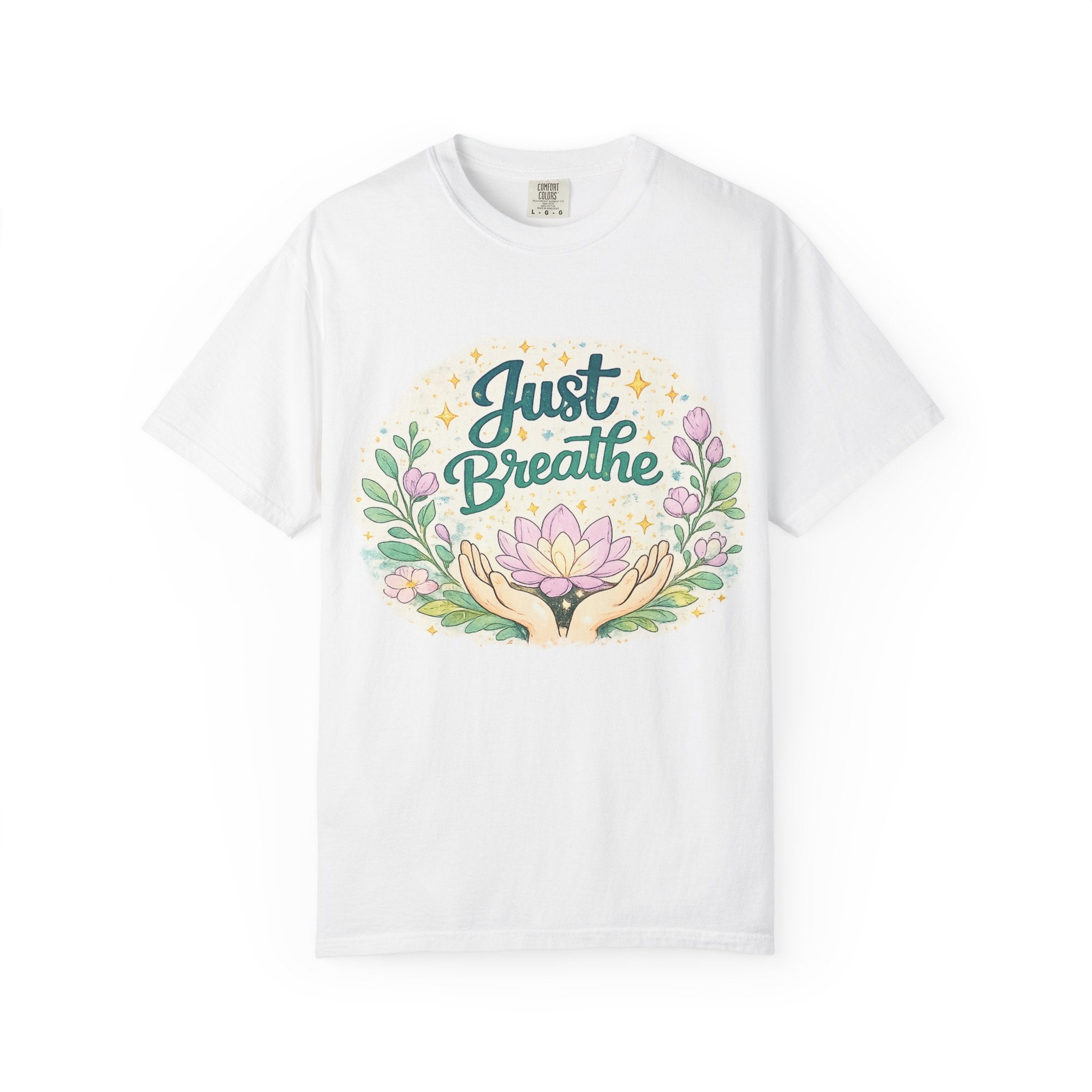 Just Breathe T-Shirt — Floral Lotus Mindfulness Tee