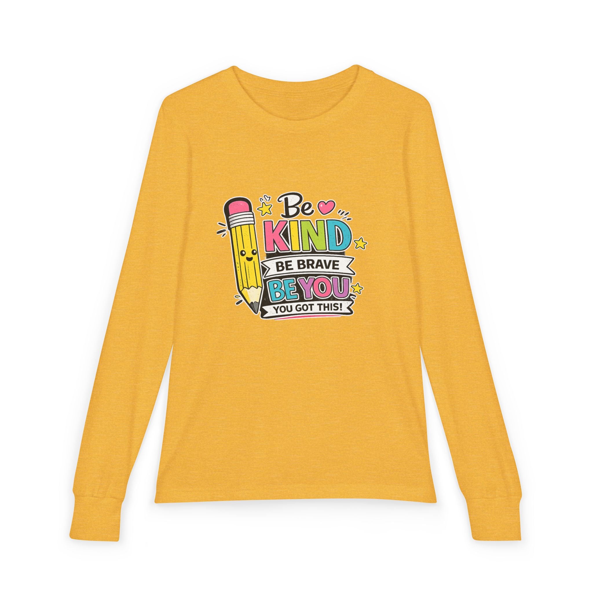 Be Kind Pencil Youth Long Sleeve Tee — "Be Kind, Be Brave, Be You" Back-to-School Shirt
