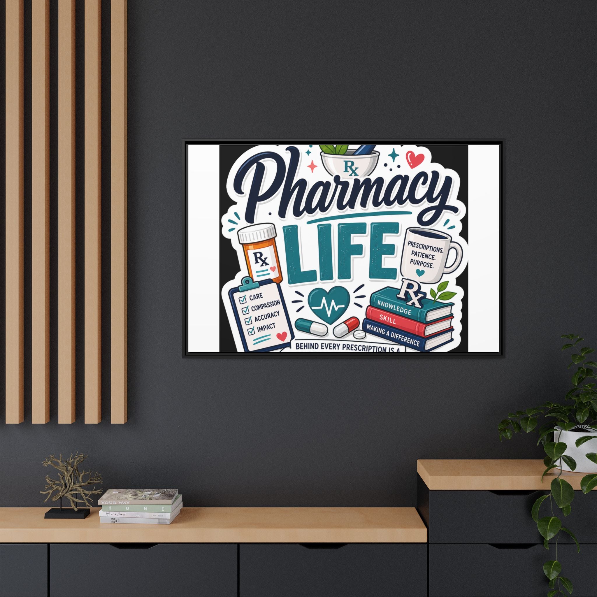 Pharmacy Life Framed Canvas Art — Colorful Pharmacist Wall Decor