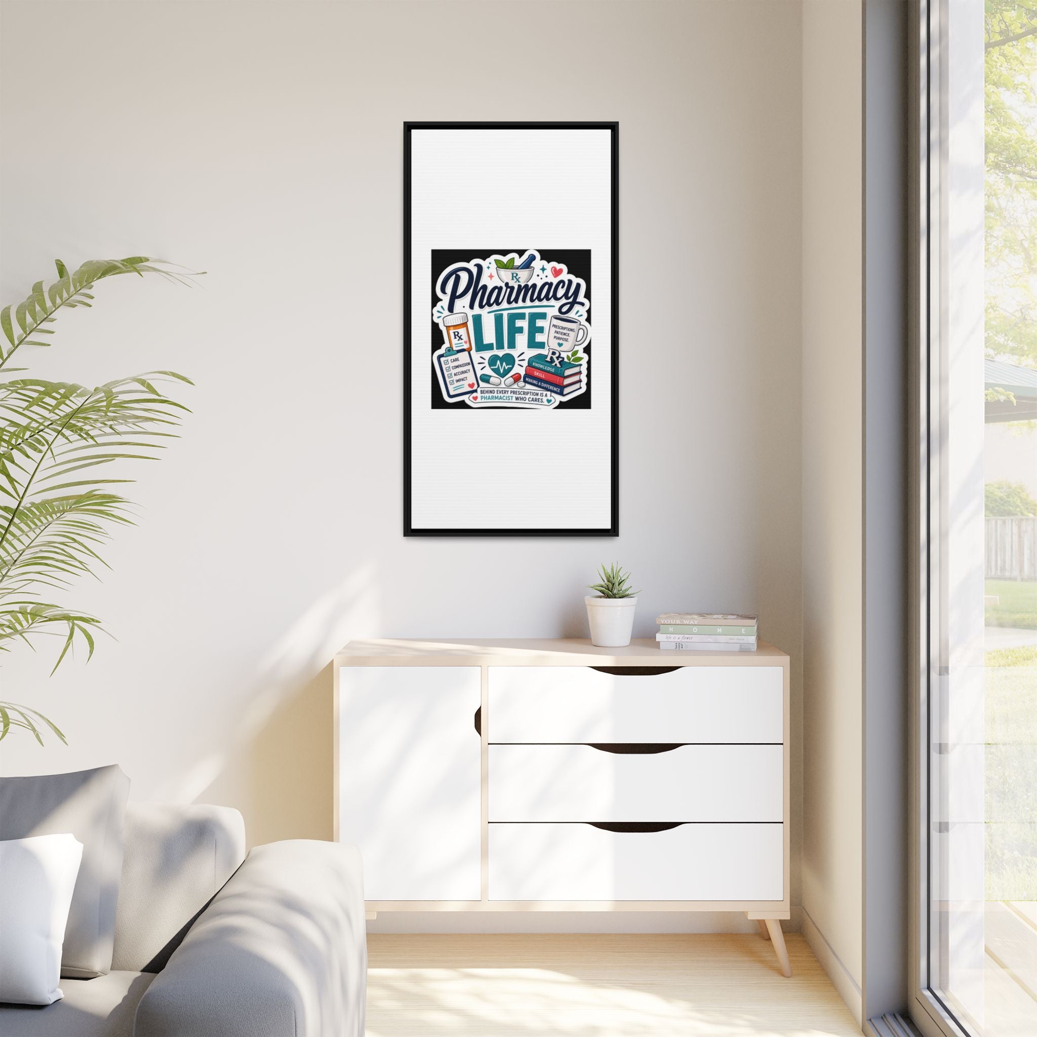 Pharmacy Life Framed Canvas Art — Colorful Pharmacist Wall Decor