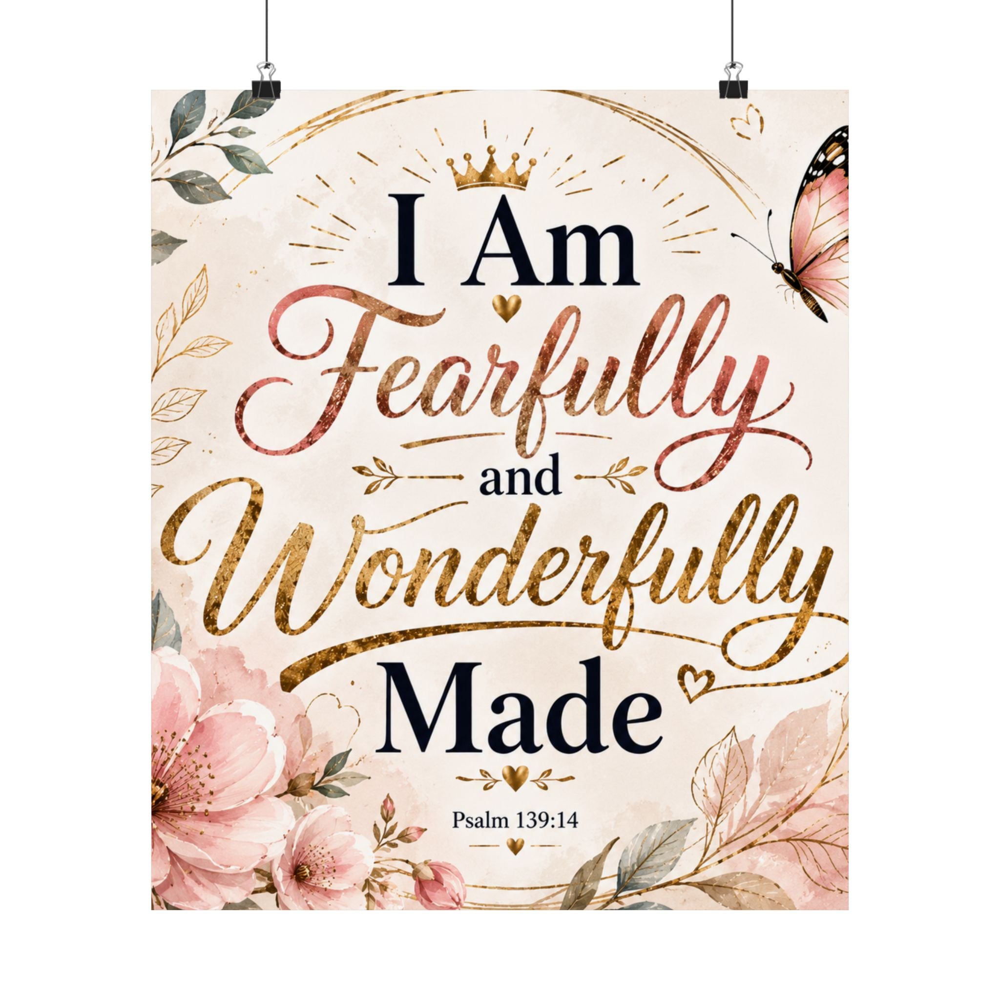 Fearfully & Wonderfully Made Vertical Poster — Inspirational Christian Wall Art (Psalm 139:14)