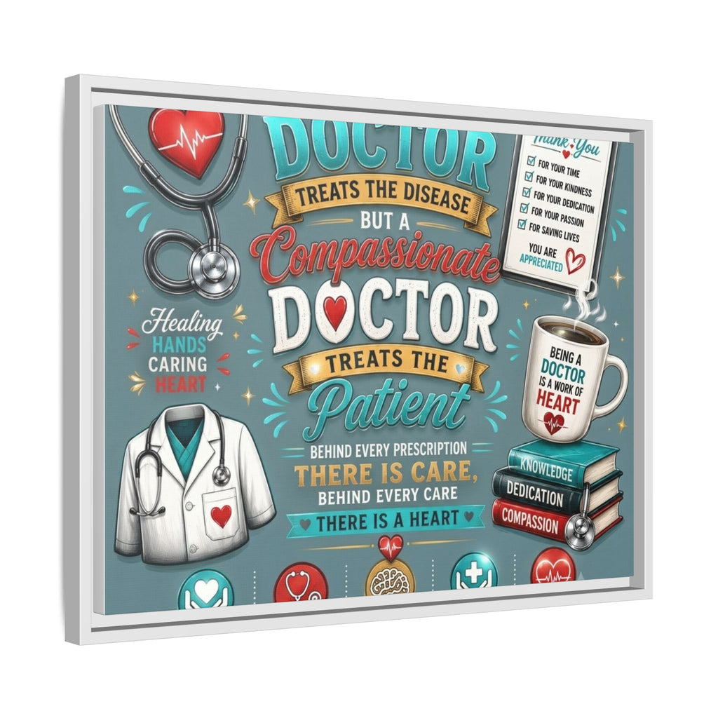 Framed Canvas Print — 'A Great Doctor Treats the Patient' Medical Tribute Wall Art