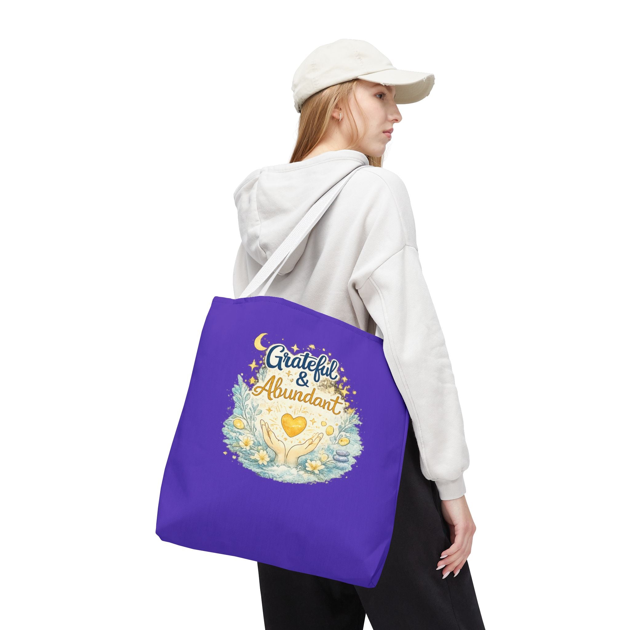 Grateful & Abundant Purple Tote Bag — Inspirational Everyday Shopper