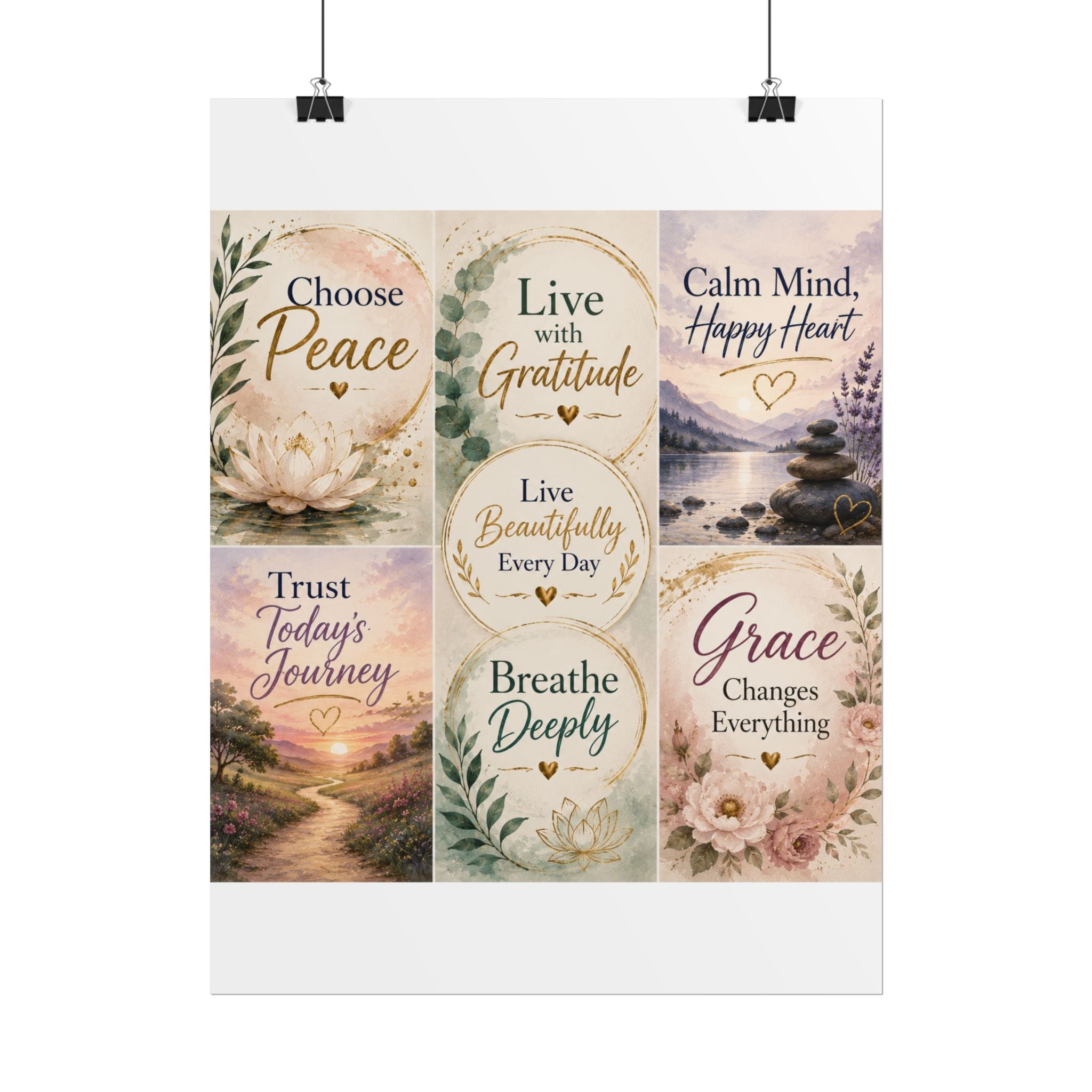 Rolled Poster - Inspirational Wall Art Set: "Choose Peace / Live with Gratitude / Calm Mind, Happy Heart / Trust Today's Journey / [...]
