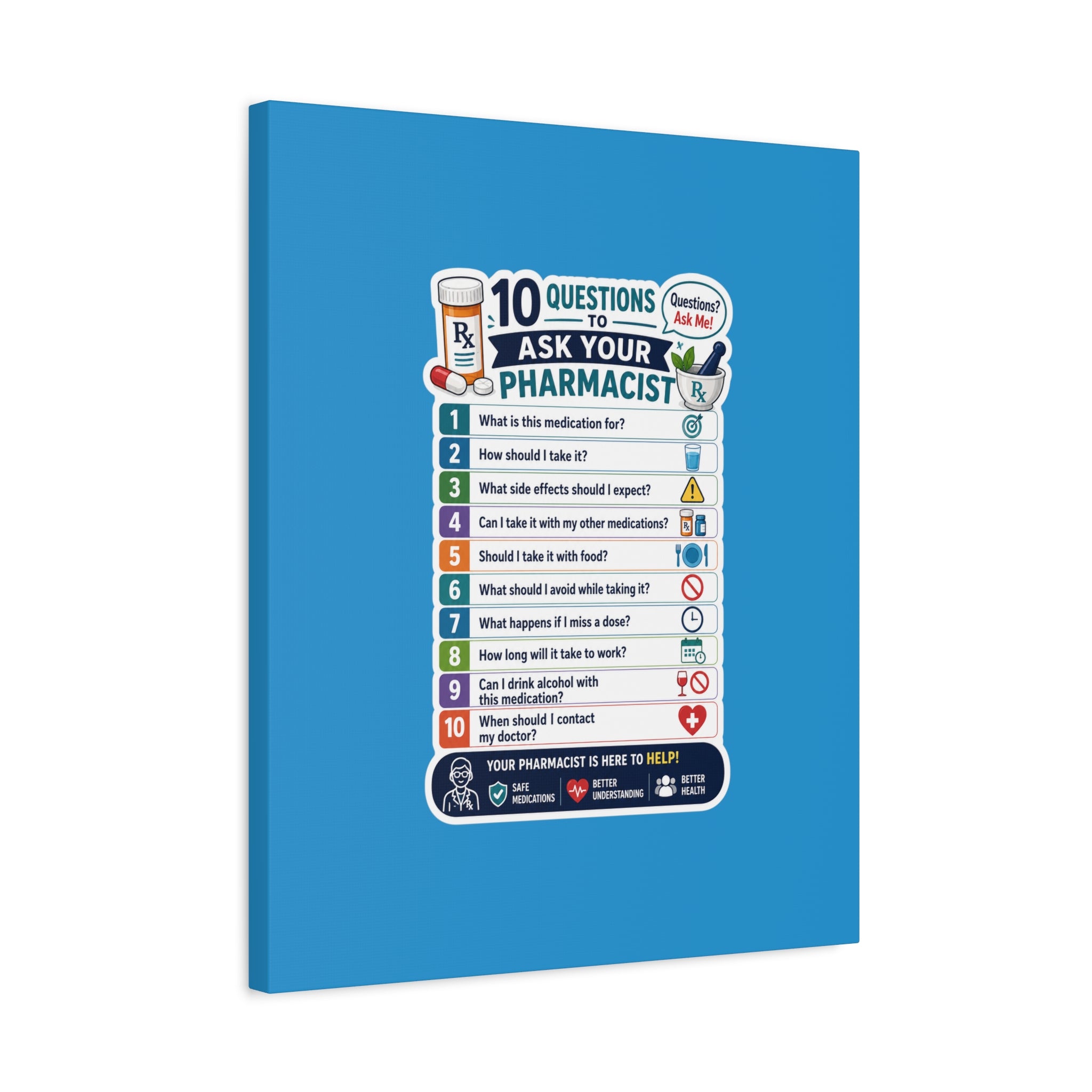 Pharmacist Questions Canvas Print — "10 Questions to Ask Your Pharmacist"