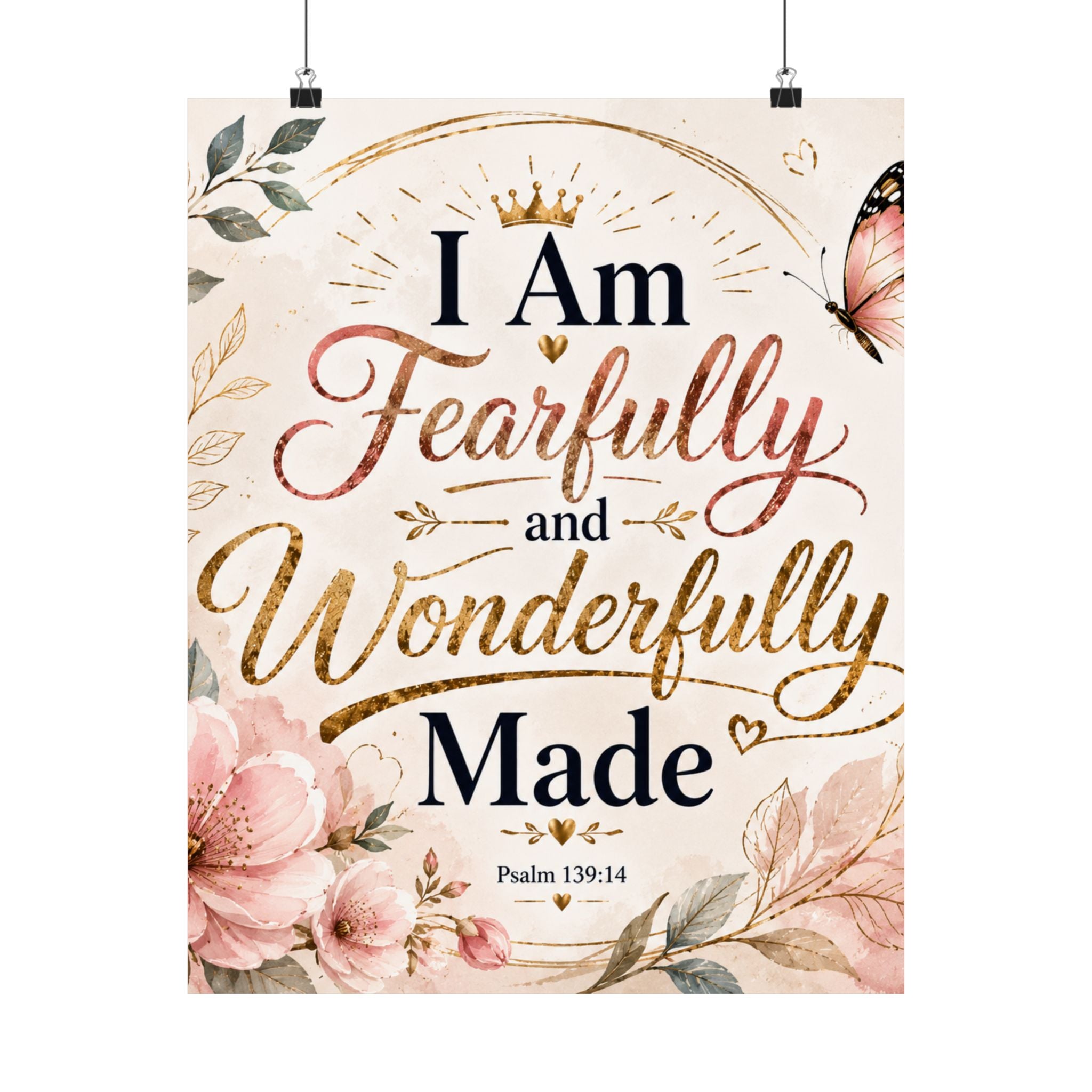 Fearfully & Wonderfully Made Vertical Poster — Inspirational Christian Wall Art (Psalm 139:14)