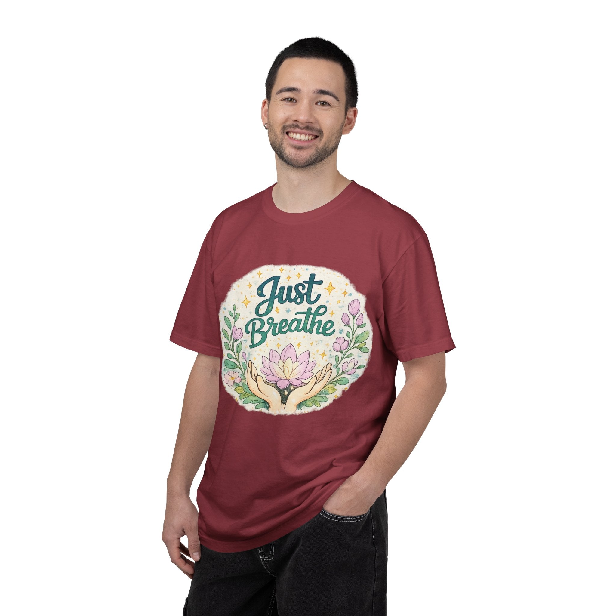 Just Breathe T-Shirt — Floral Lotus Mindfulness Tee