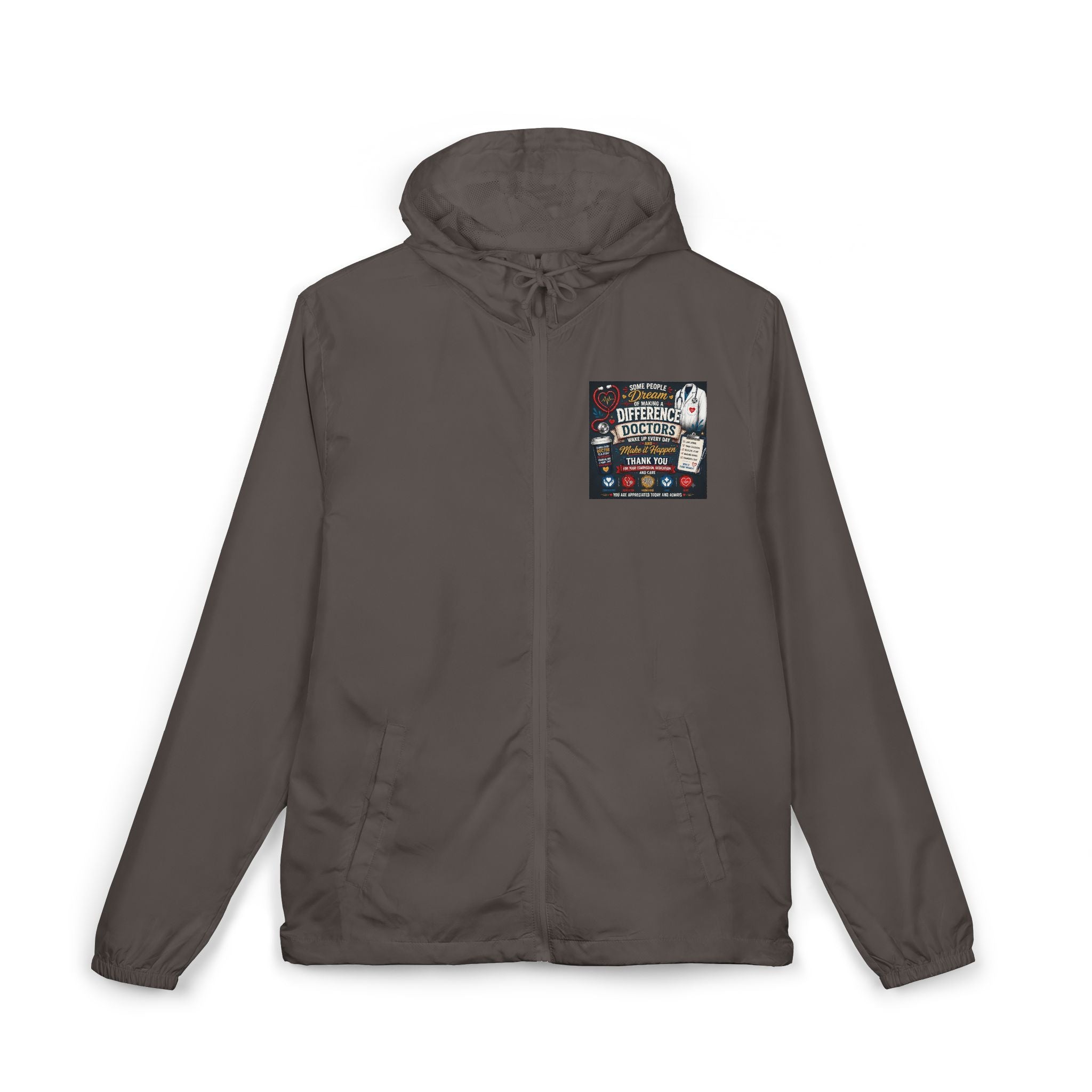 'For Doctors' Windbreaker Jacket — Lightweight Full‑Zip Scuba Hood
