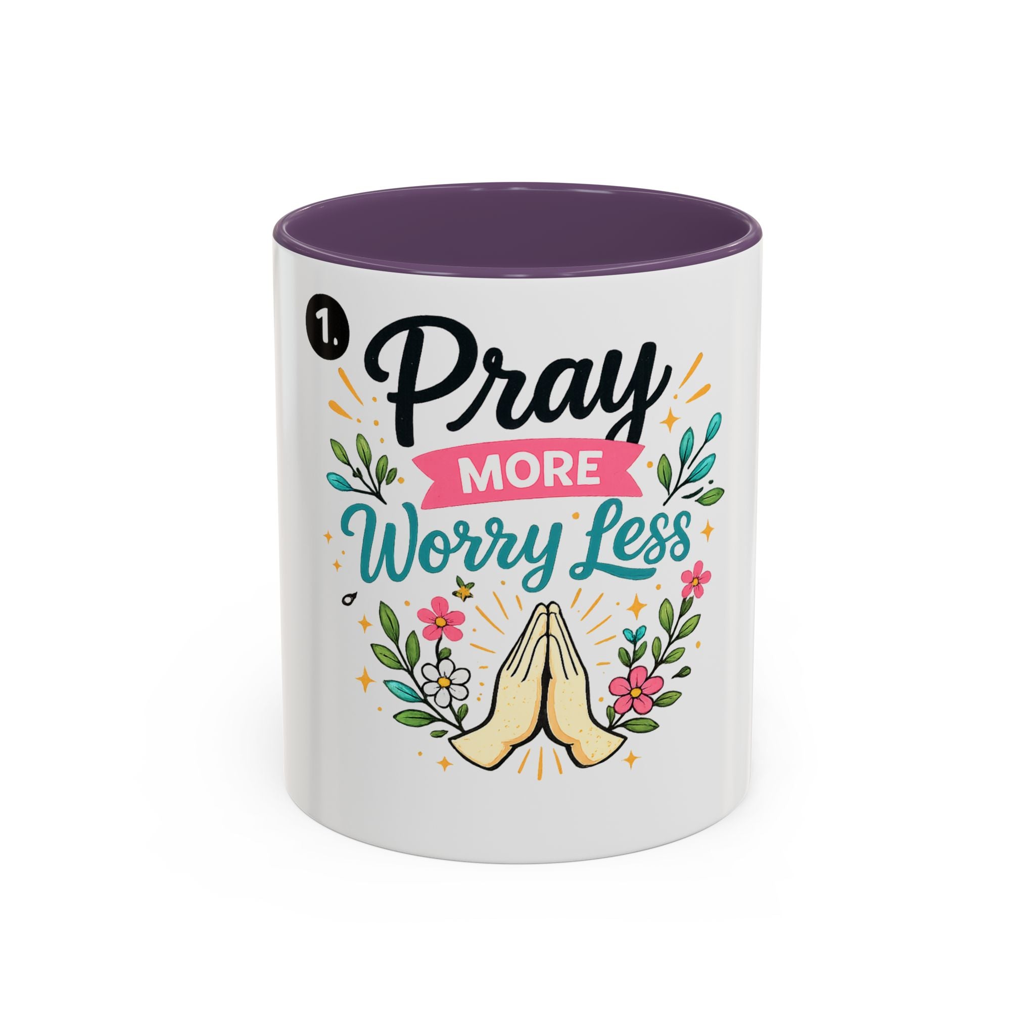 Pray More Worry Less Accent Coffee Mug — Inspirational Floral Prayer Gift (11/15oz)
