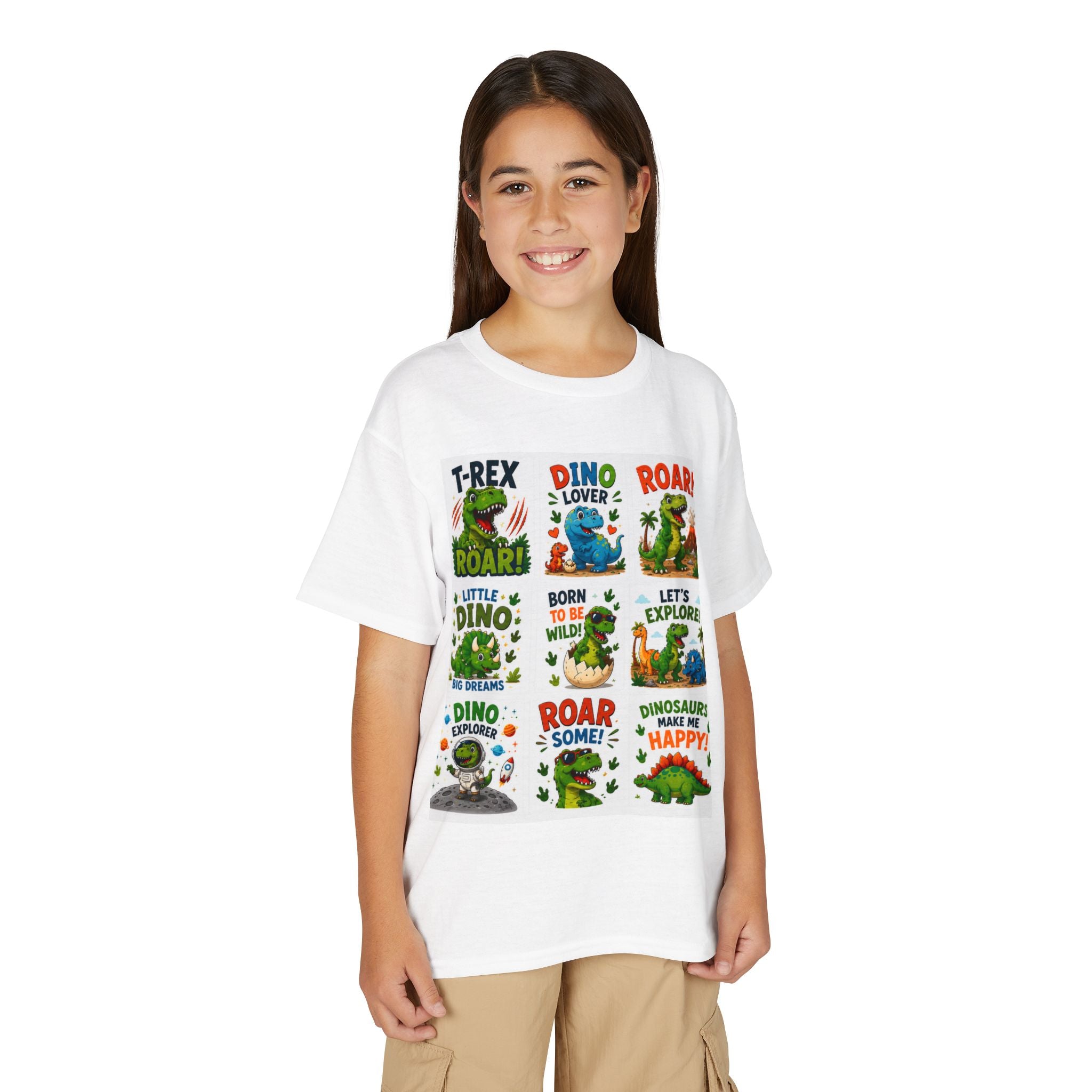 Kids Dinosaur T-Shirt — Cute Dino Quotes & Cartoon Grid Design