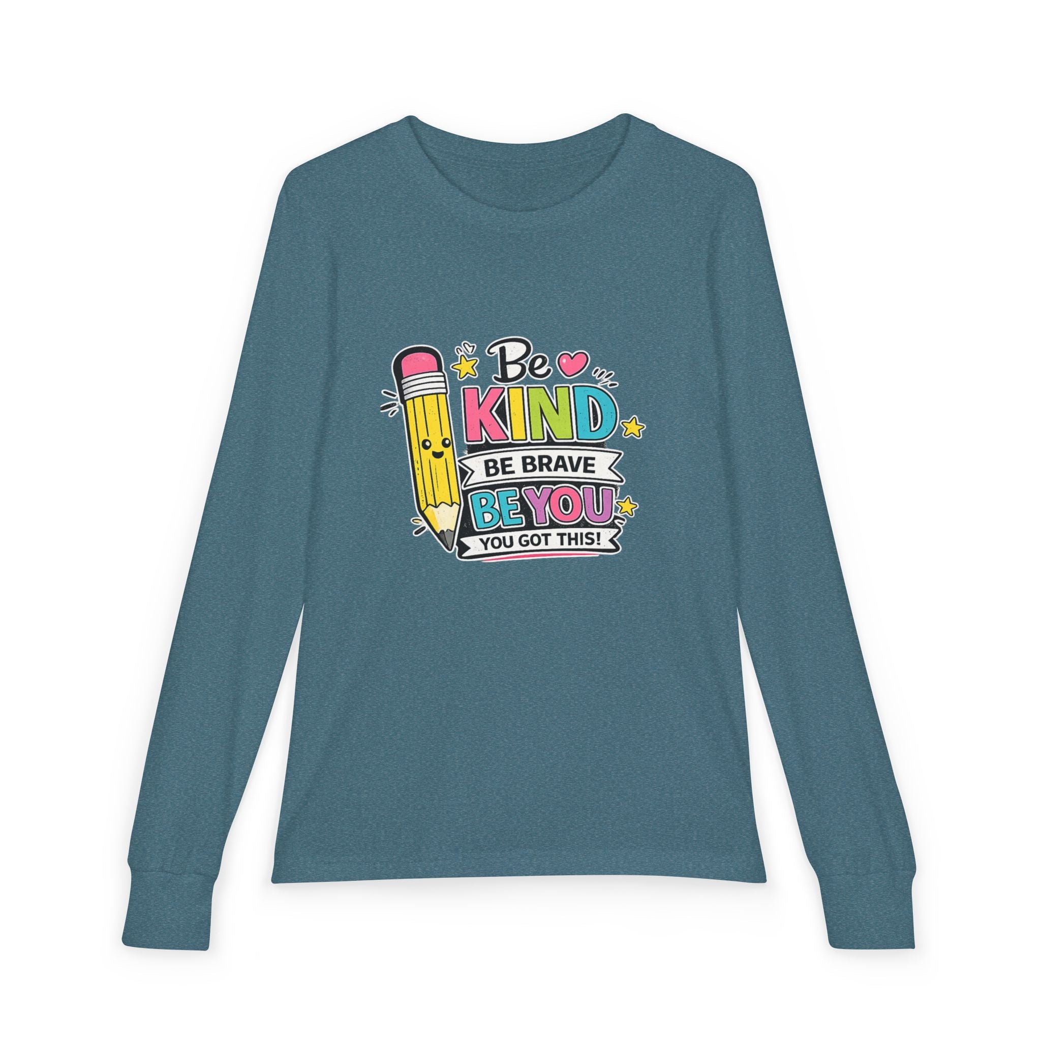 Be Kind Pencil Youth Long Sleeve Tee — "Be Kind, Be Brave, Be You" Back-to-School Shirt