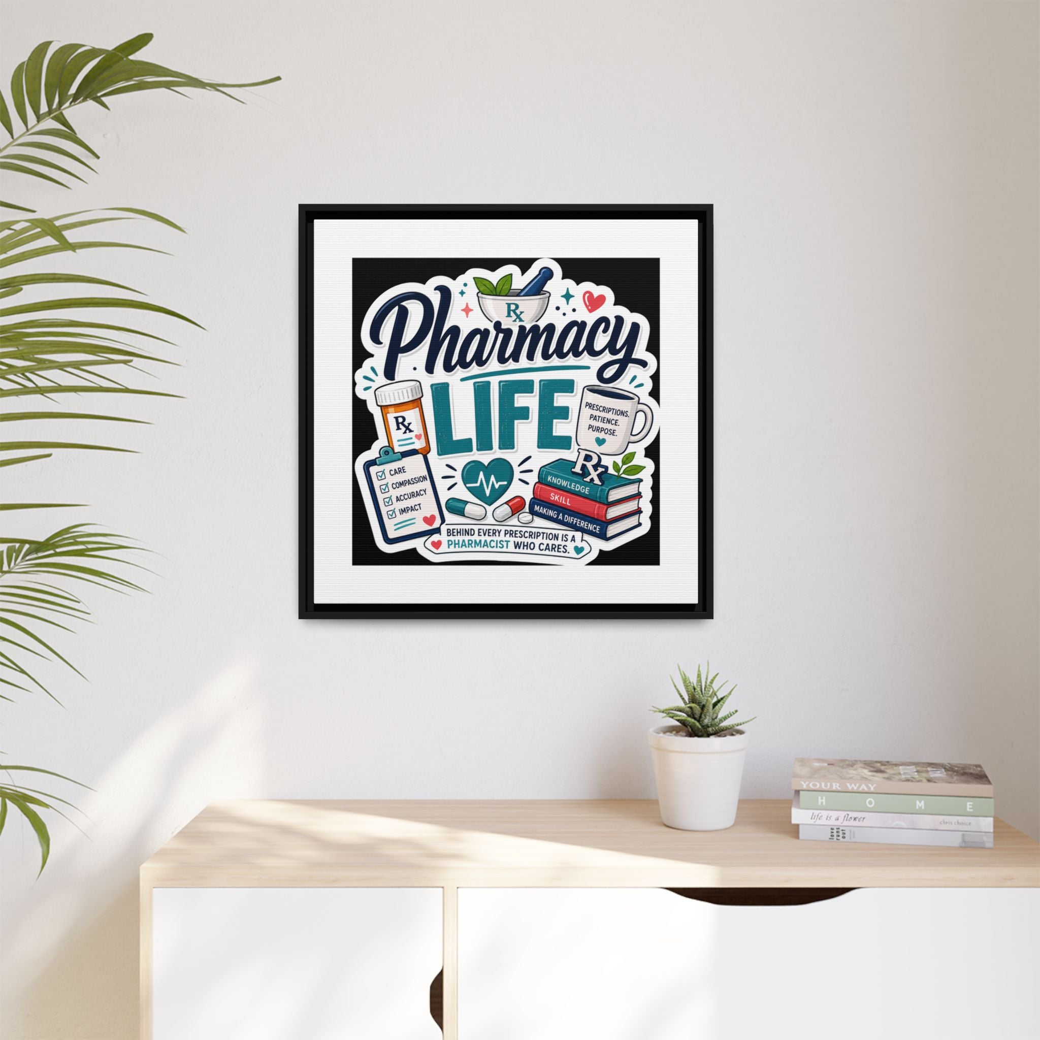 Pharmacy Life Framed Canvas Art — Colorful Pharmacist Wall Decor