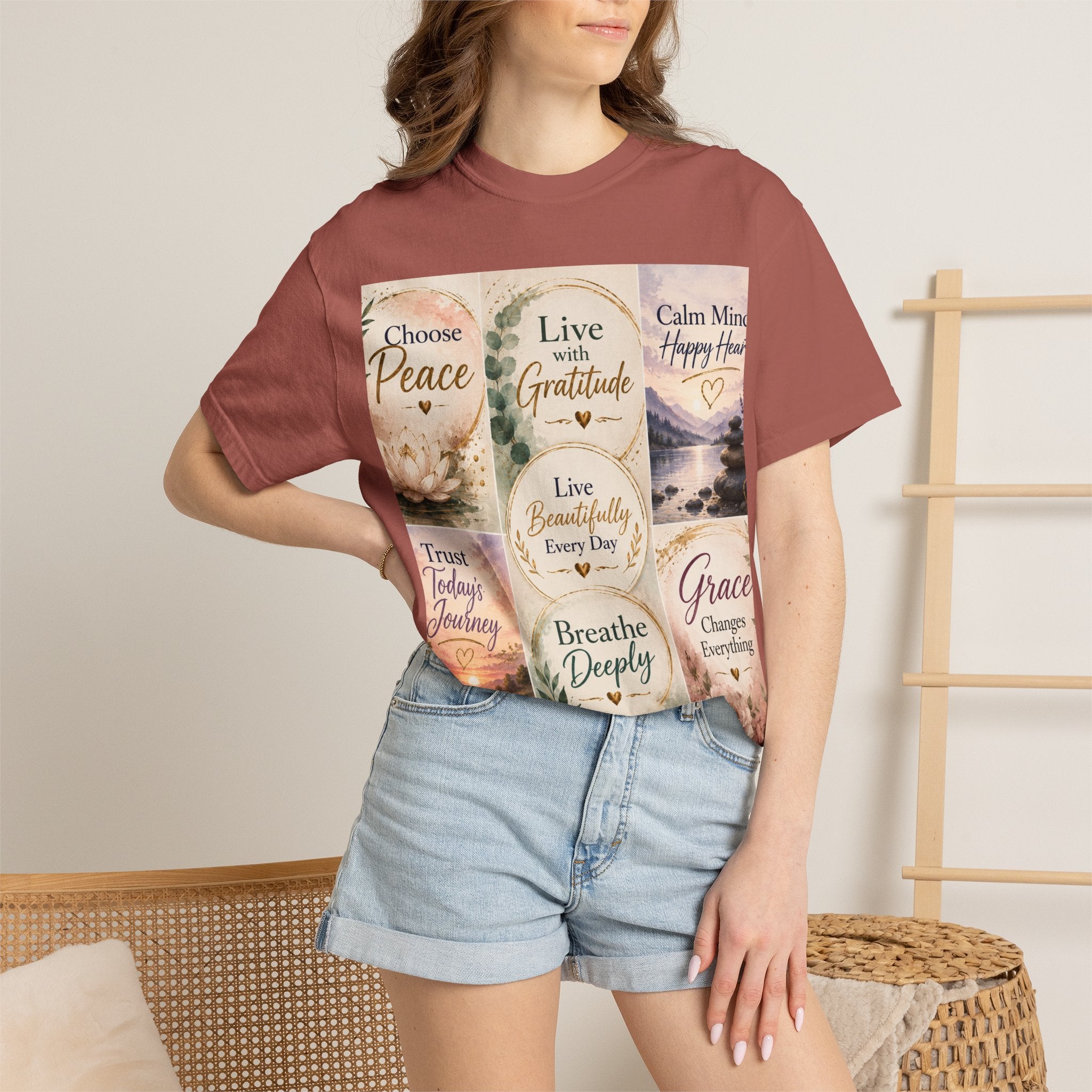 Inspirational Quote T-Shirt — Choose Peace, Live with Gratitude, Breathe Deeply
