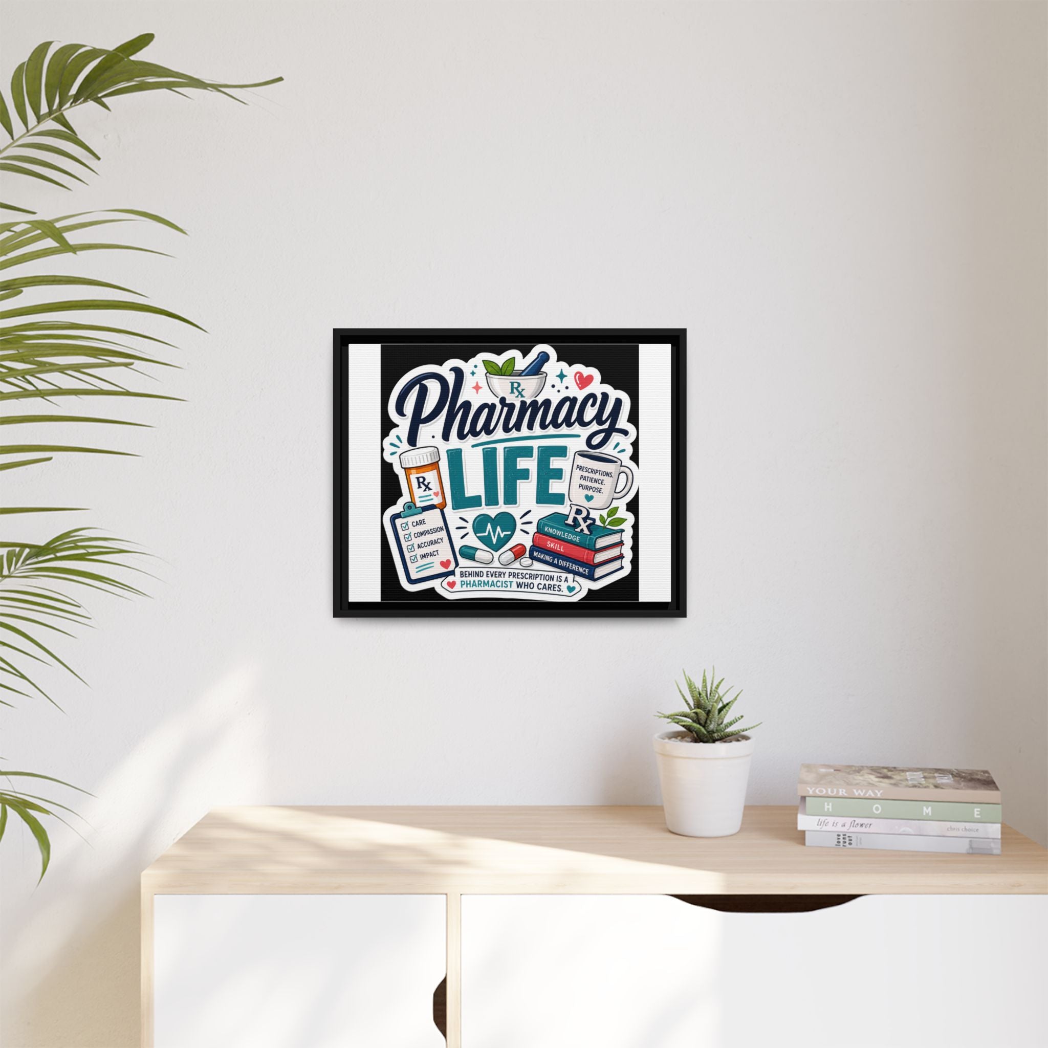 Pharmacy Life Framed Canvas Art — Colorful Pharmacist Wall Decor