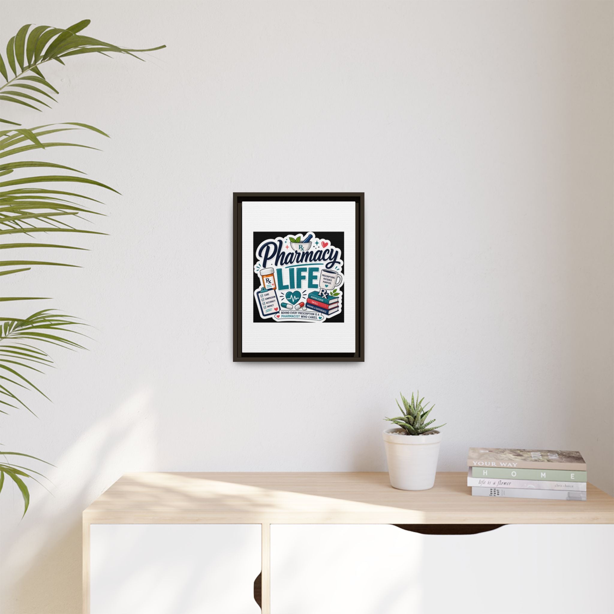 Pharmacy Life Framed Canvas Art — Colorful Pharmacist Wall Decor
