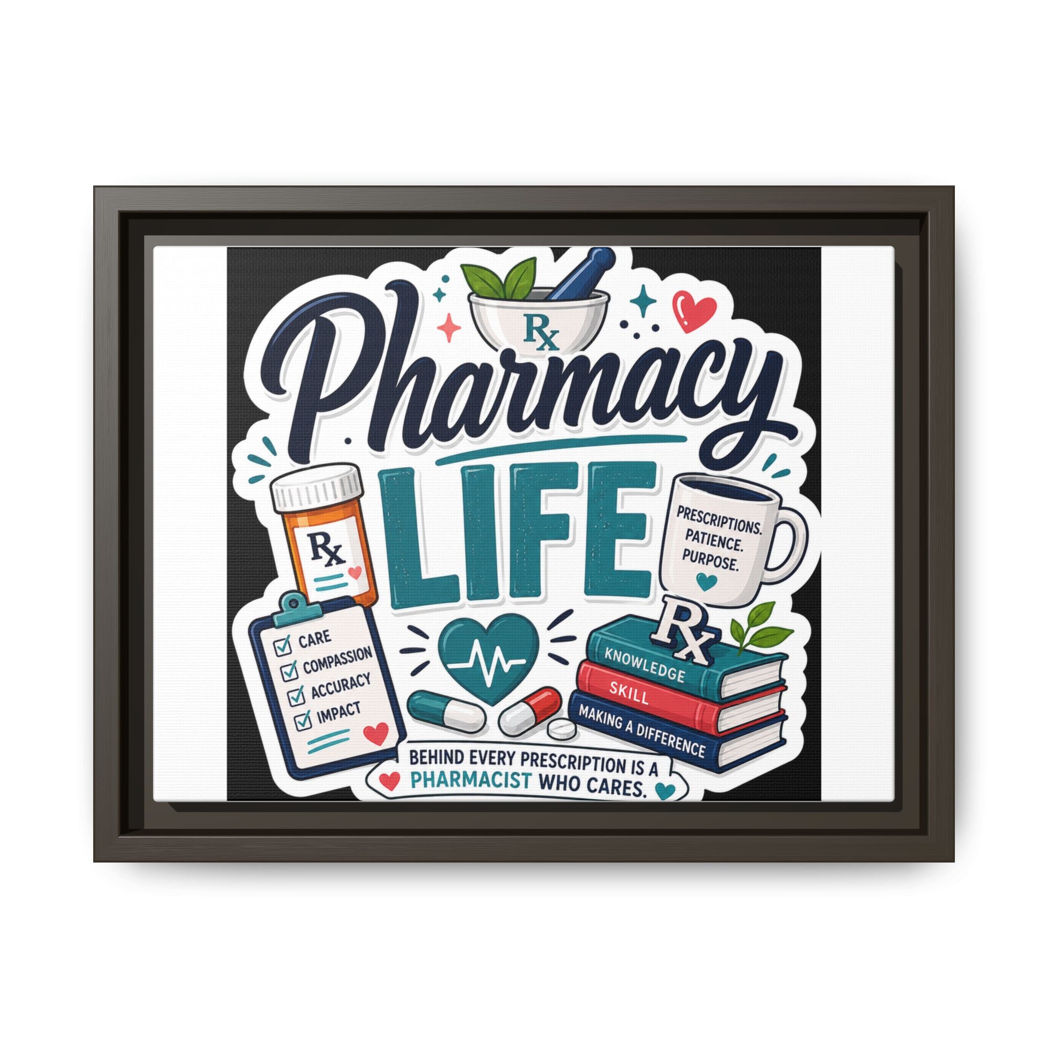 Pharmacy Life Framed Canvas Art — Colorful Pharmacist Wall Decor