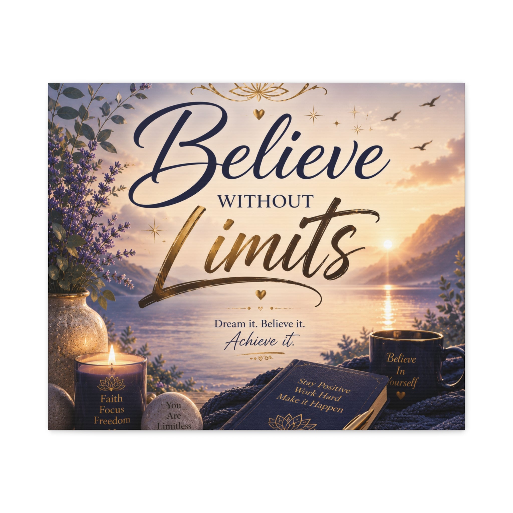 Believe Without Limits Canvas Wall Art – Inspirational Stretched Matte Print