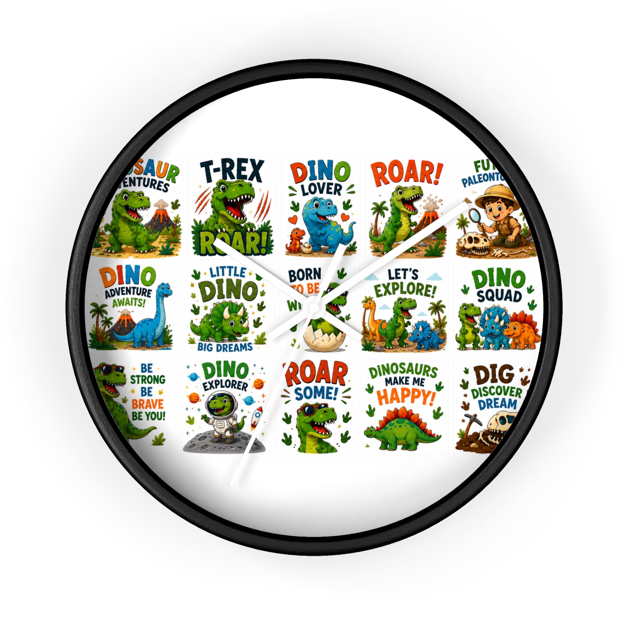 Dinosaur Kids Wall Clock — Colorful Roar & Dino Explorer Design