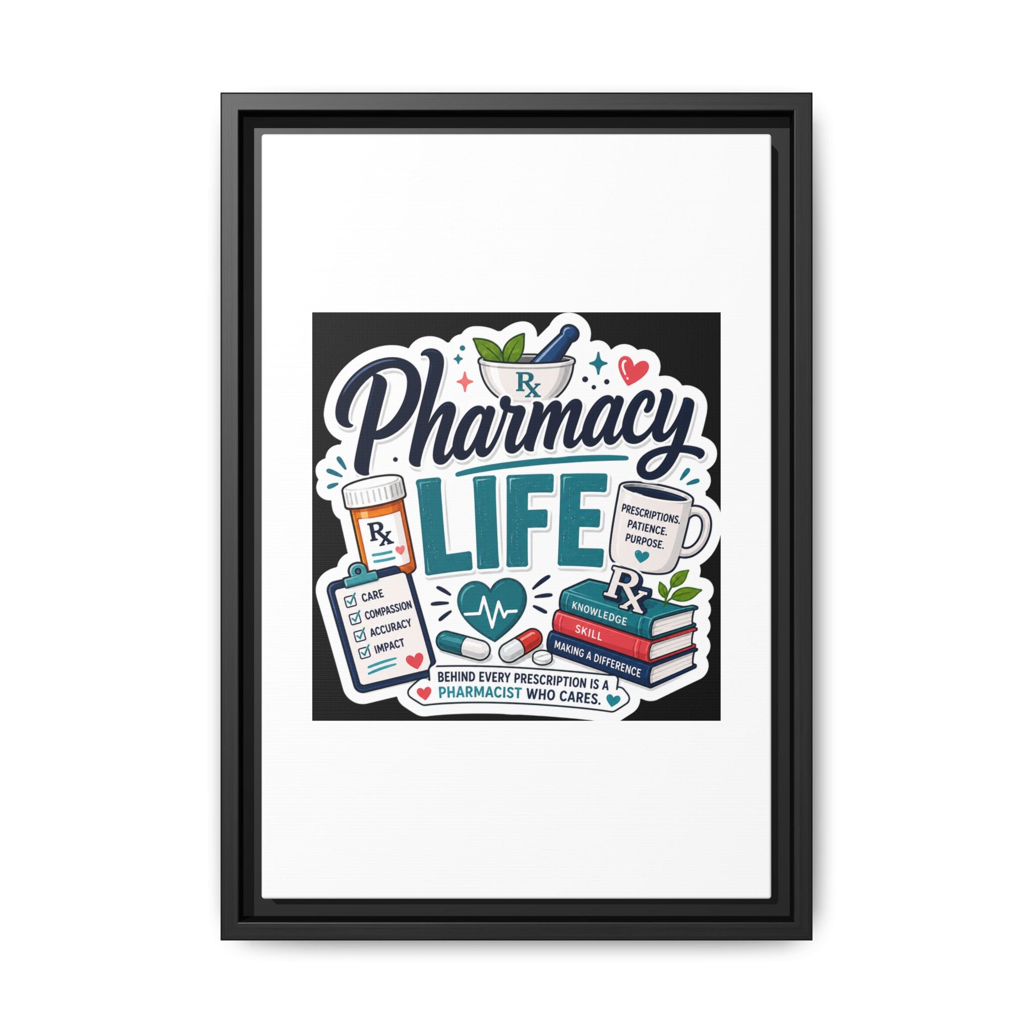 Pharmacy Life Framed Canvas Art — Colorful Pharmacist Wall Decor