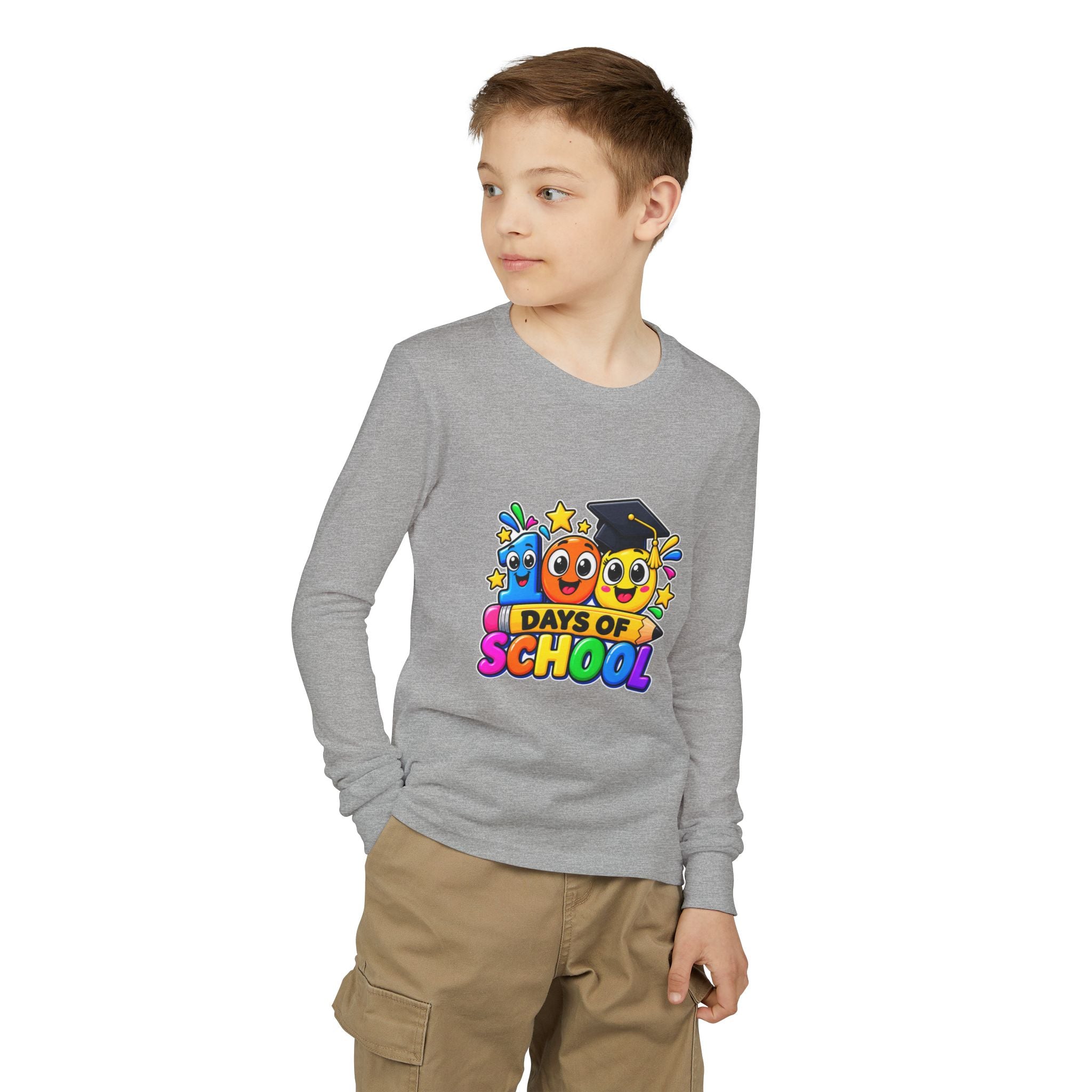 100 Days of School Youth Long Sleeve Tee – Colorful Graduation Mascots