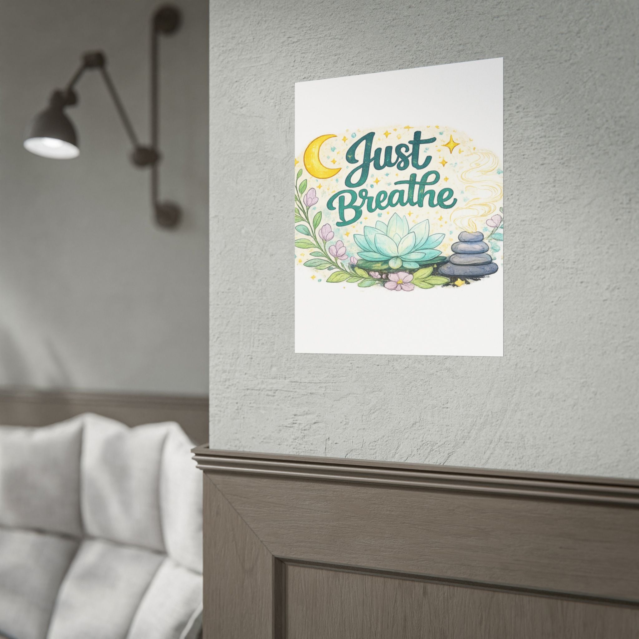 Just Breathe Poster — Calming Yoga & Meditation Wall Art