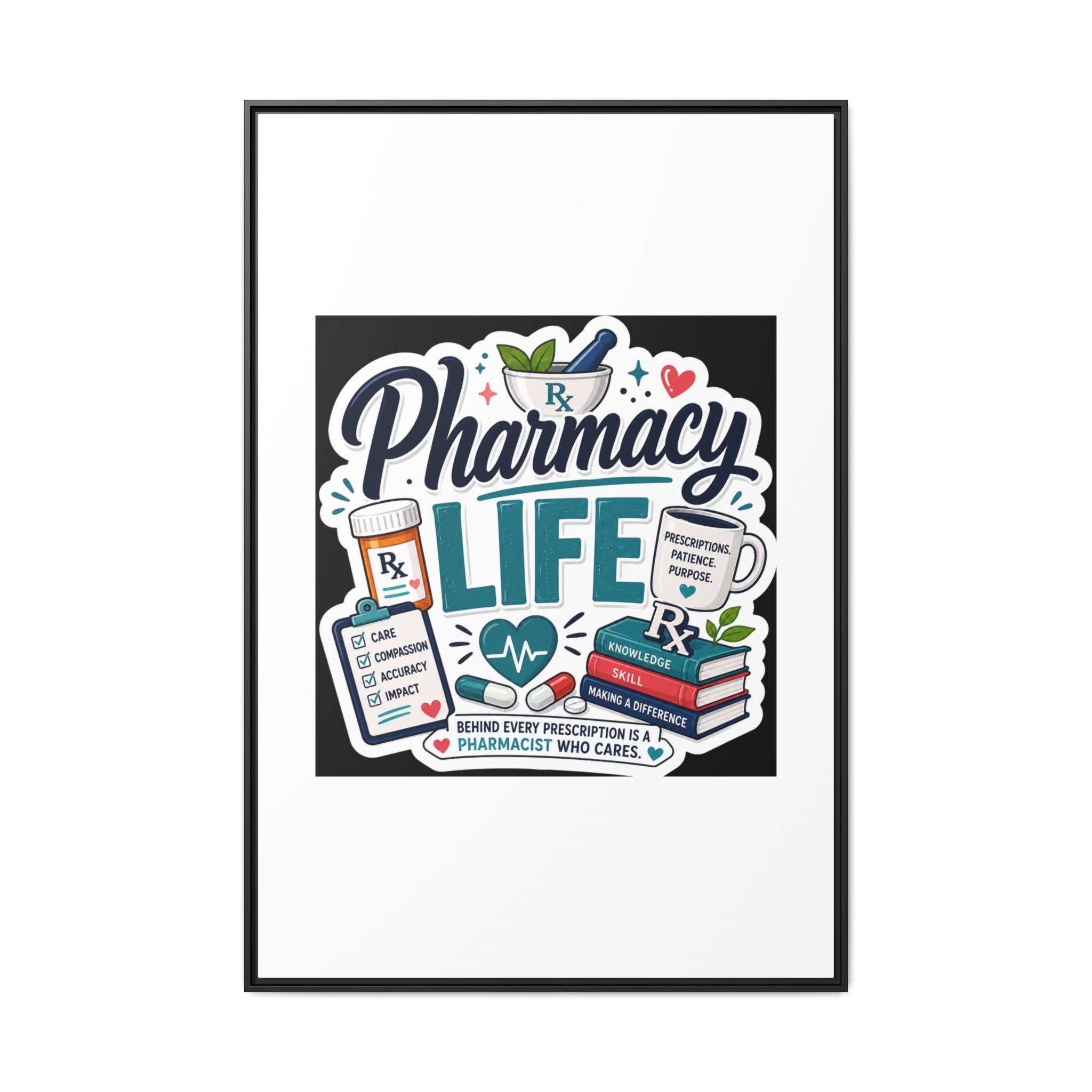 Pharmacy Life Framed Canvas Art — Colorful Pharmacist Wall Decor