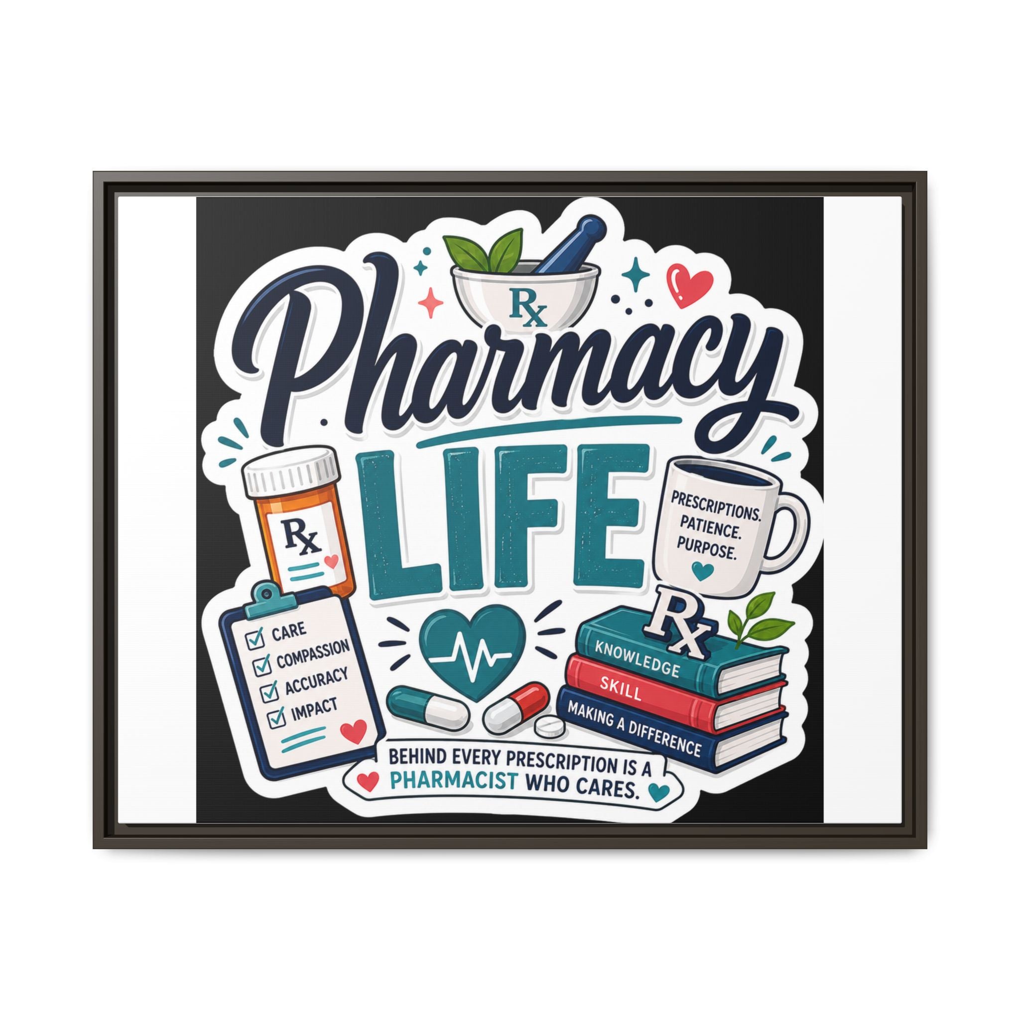 Pharmacy Life Framed Canvas Art — Colorful Pharmacist Wall Decor