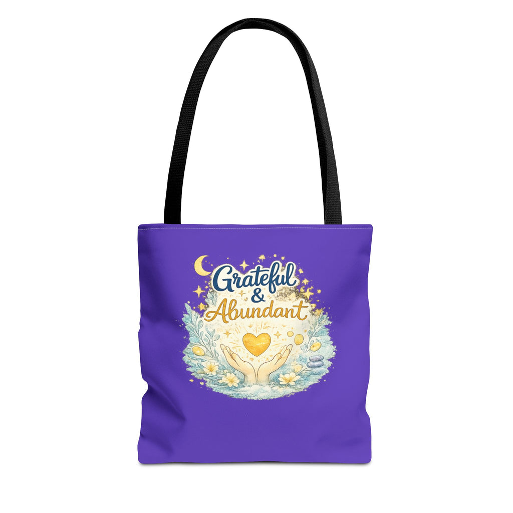 Grateful & Abundant Purple Tote Bag — Inspirational Everyday Shopper