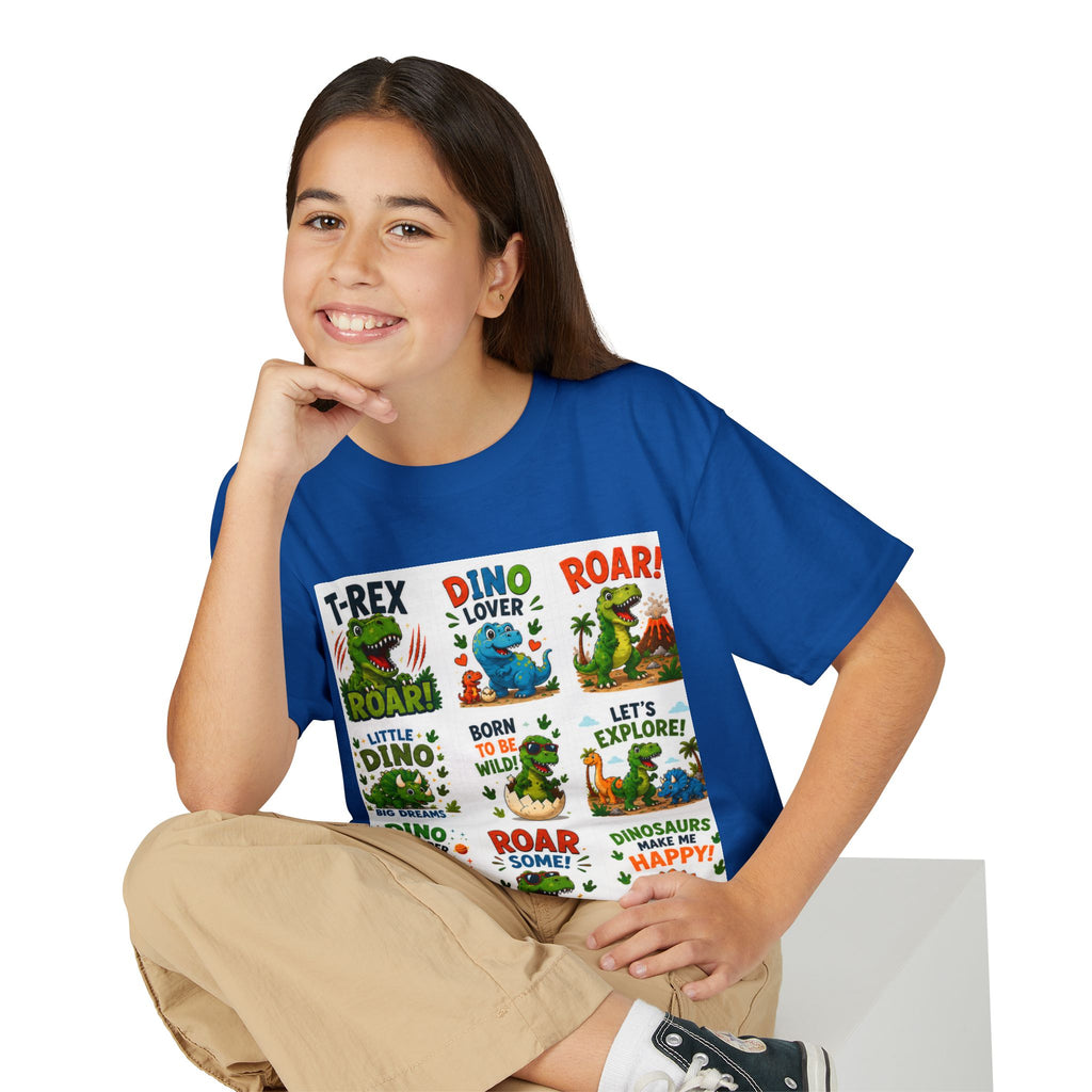 Kids Dinosaur T-Shirt — Cute Dino Quotes & Cartoon Grid Design
