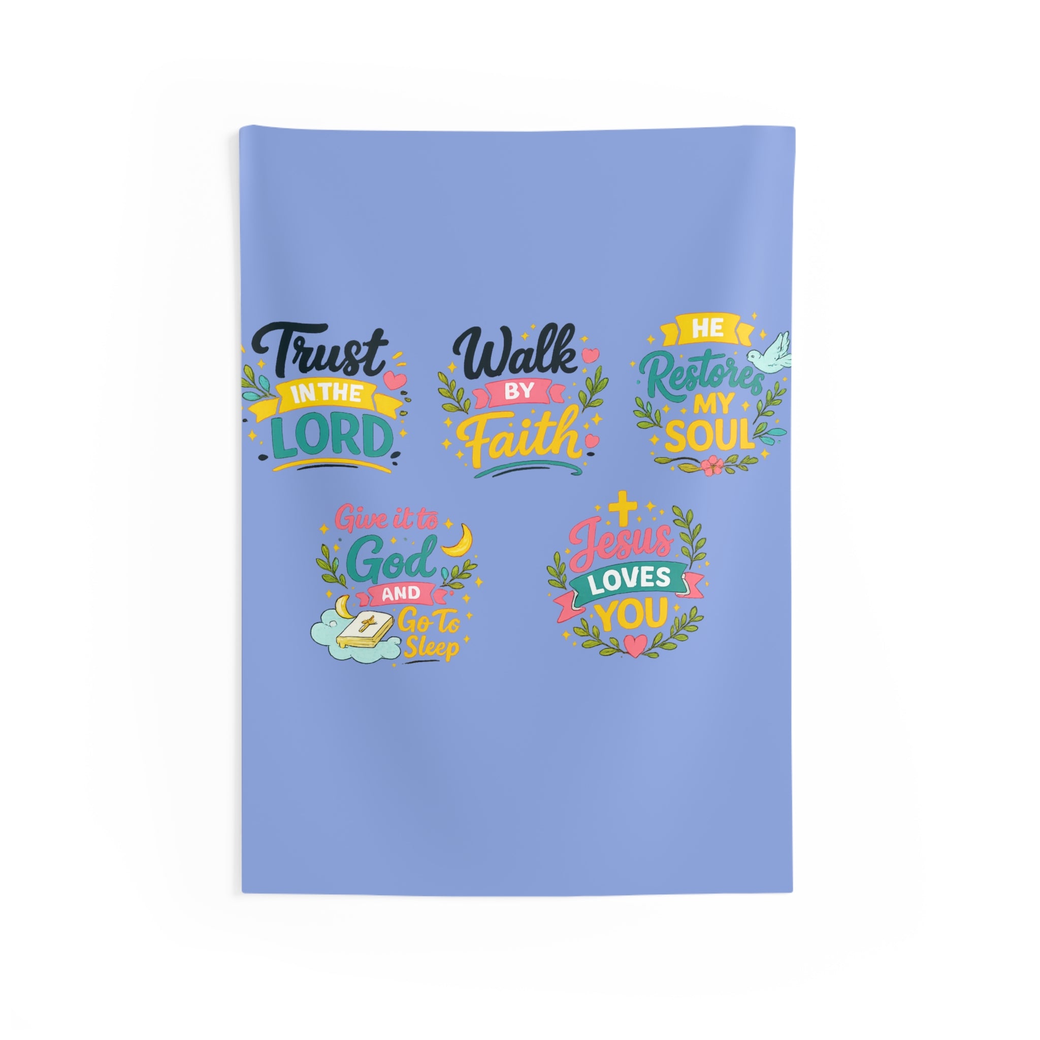 Christian Inspirational Wall Tapestry — Bible Verse Faith Décor (Trust in the Lord, Walk by Faith, He Restores My Soul)