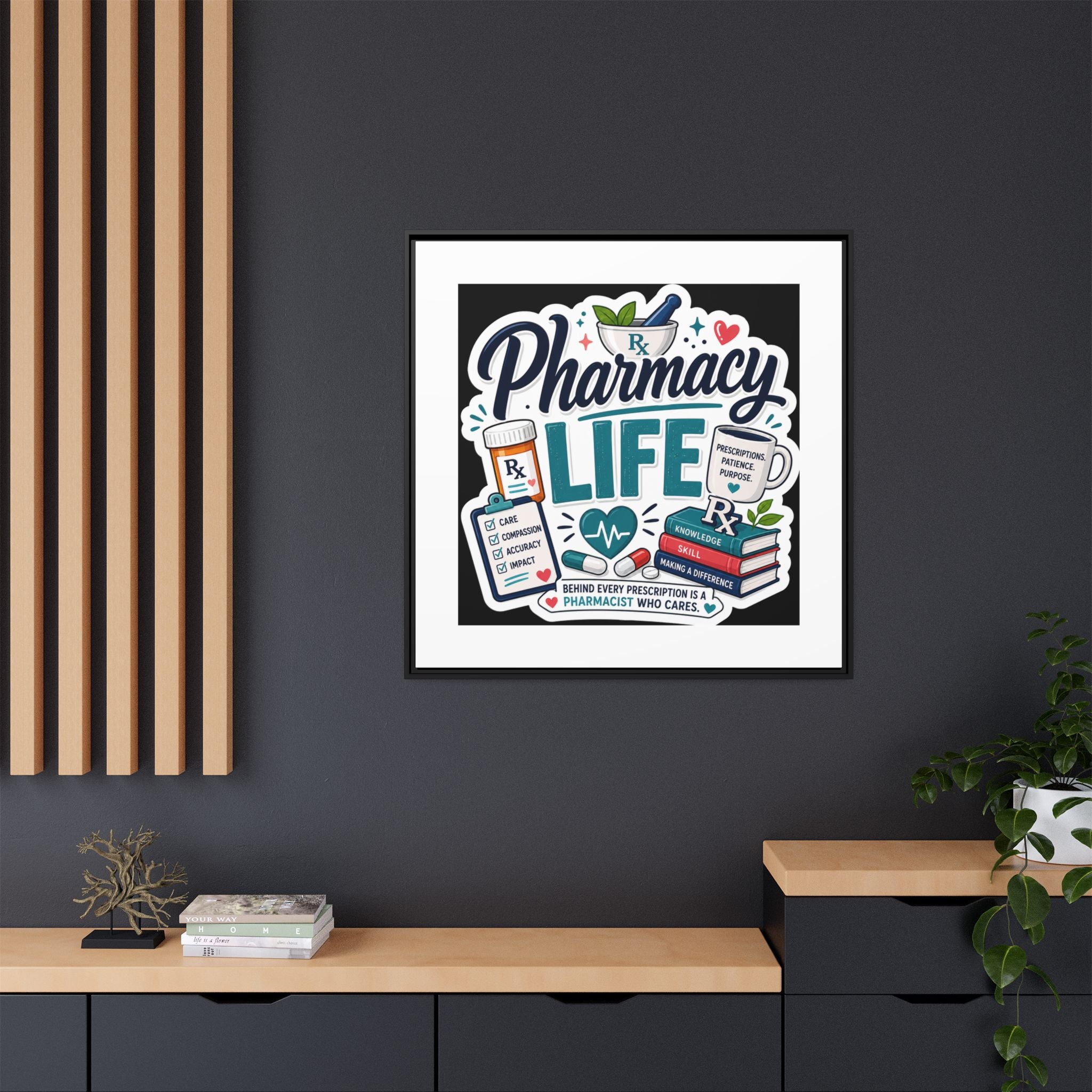 Pharmacy Life Framed Canvas Art — Colorful Pharmacist Wall Decor
