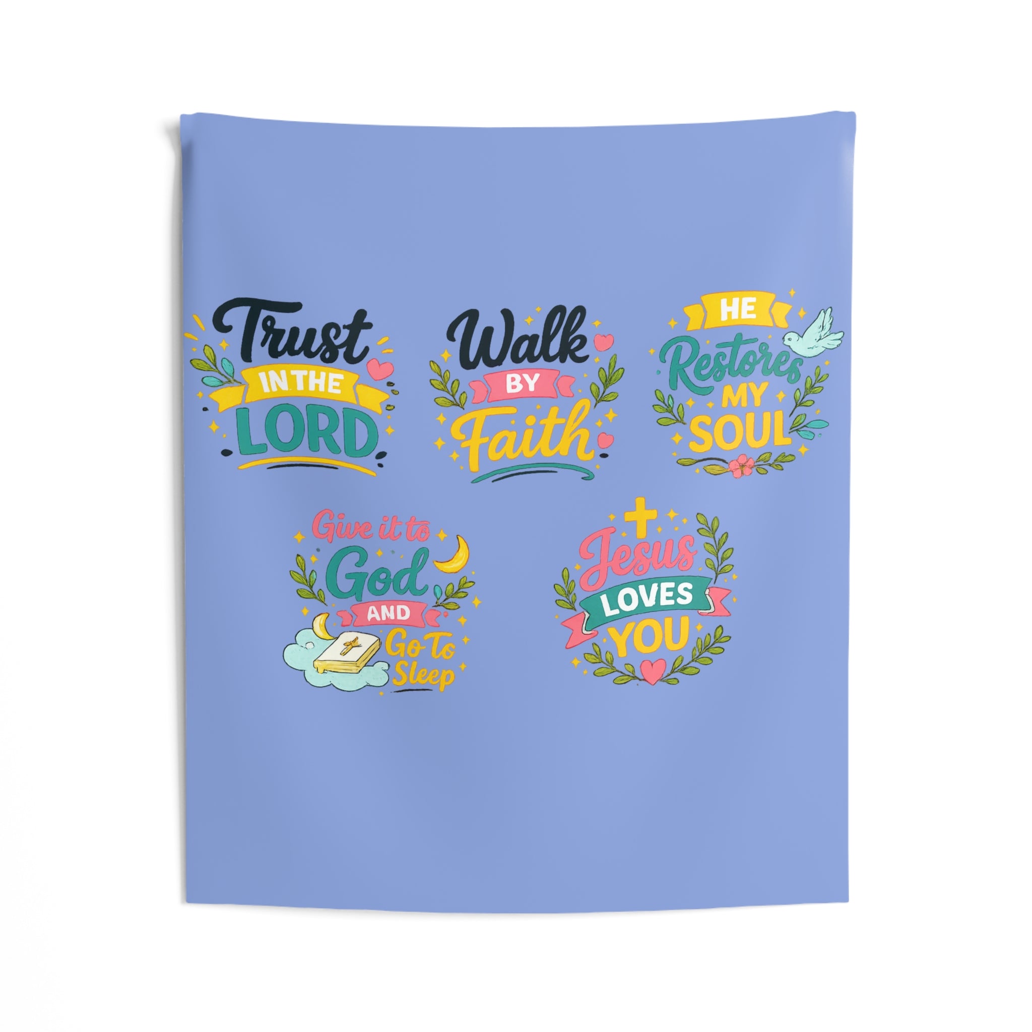 Christian Inspirational Wall Tapestry — Bible Verse Faith Décor (Trust in the Lord, Walk by Faith, He Restores My Soul)