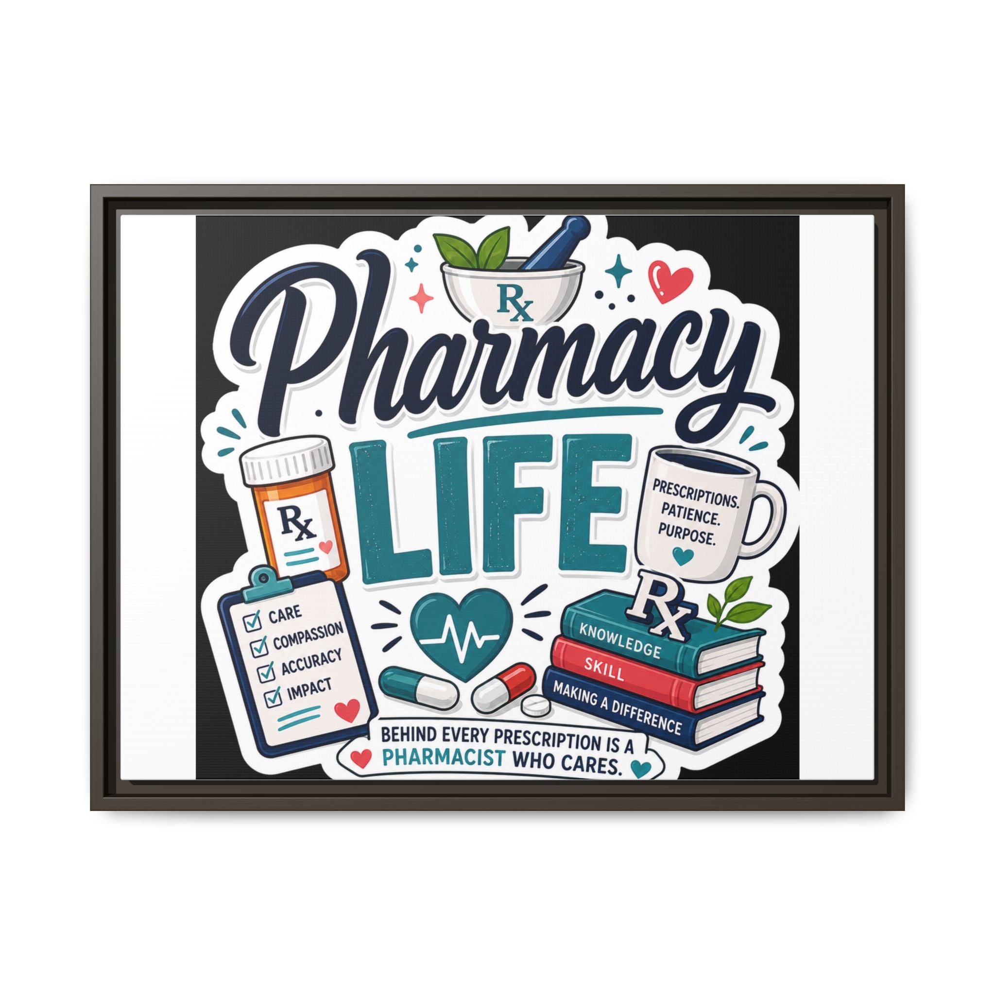 Pharmacy Life Framed Canvas Art — Colorful Pharmacist Wall Decor