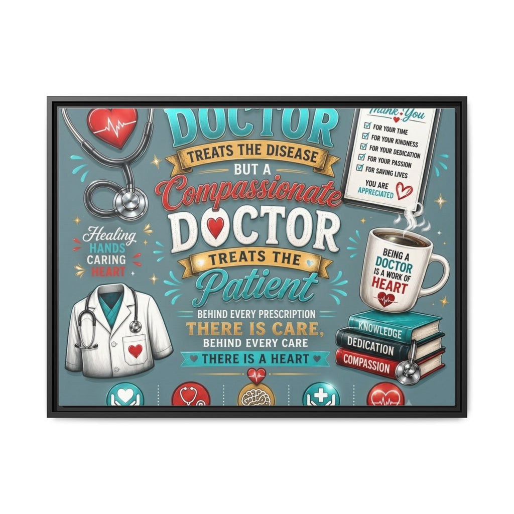 Framed Canvas Print — 'A Great Doctor Treats the Patient' Medical Tribute Wall Art