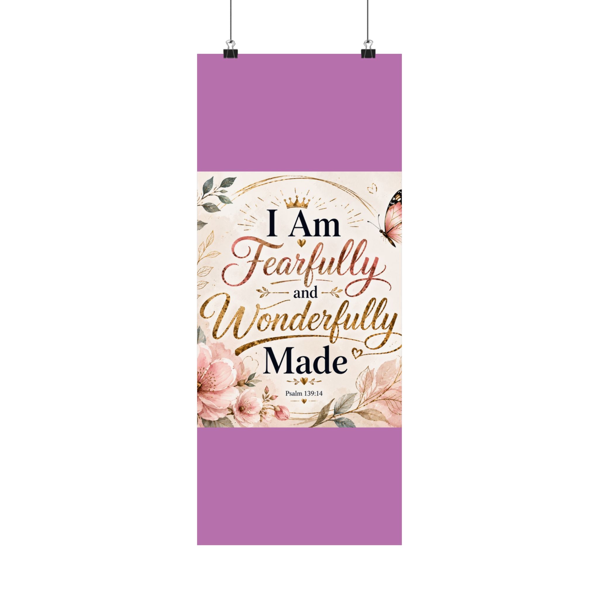 Fearfully & Wonderfully Made Vertical Poster — Inspirational Christian Wall Art (Psalm 139:14)