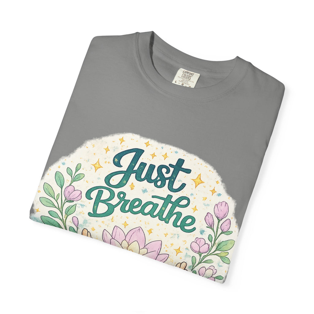 Just Breathe T-Shirt — Floral Lotus Mindfulness Tee
