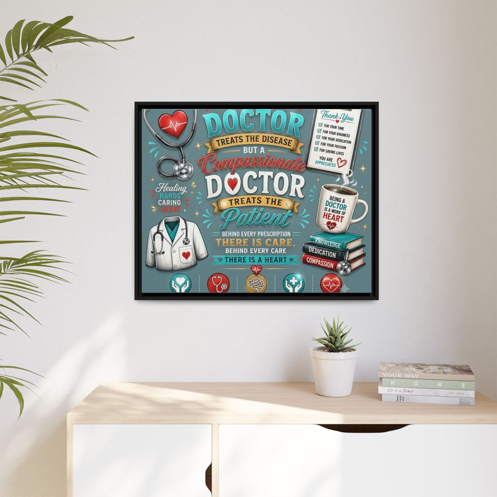 Framed Canvas Print — 'A Great Doctor Treats the Patient' Medical Tribute Wall Art