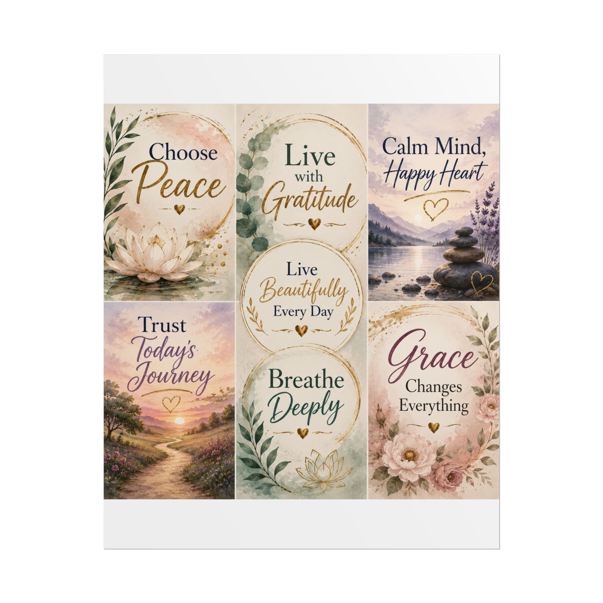 Rolled Poster - Inspirational Wall Art Set: "Choose Peace / Live with Gratitude / Calm Mind, Happy Heart / Trust Today's Journey / [...]